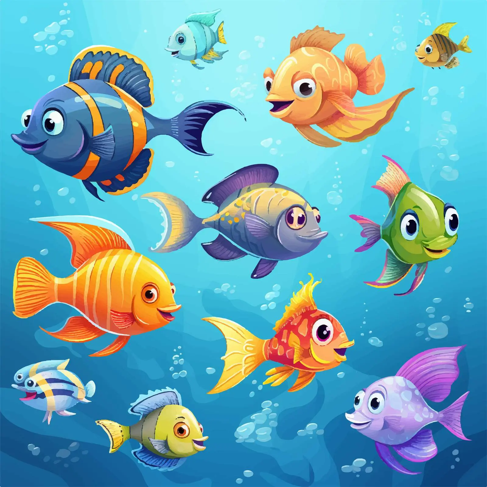 Colorful Cartoon Fishes in Underwater Scene – free ocean scenery image from Dotvec