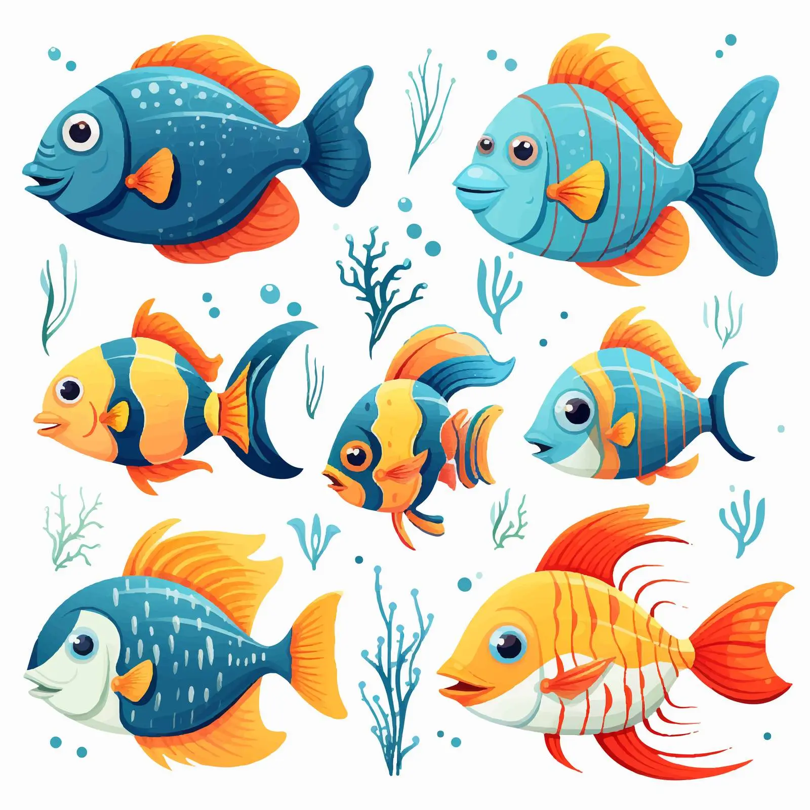 Exotic Cartoon Fishes Underwater Scene Vector — free download from Dotvec