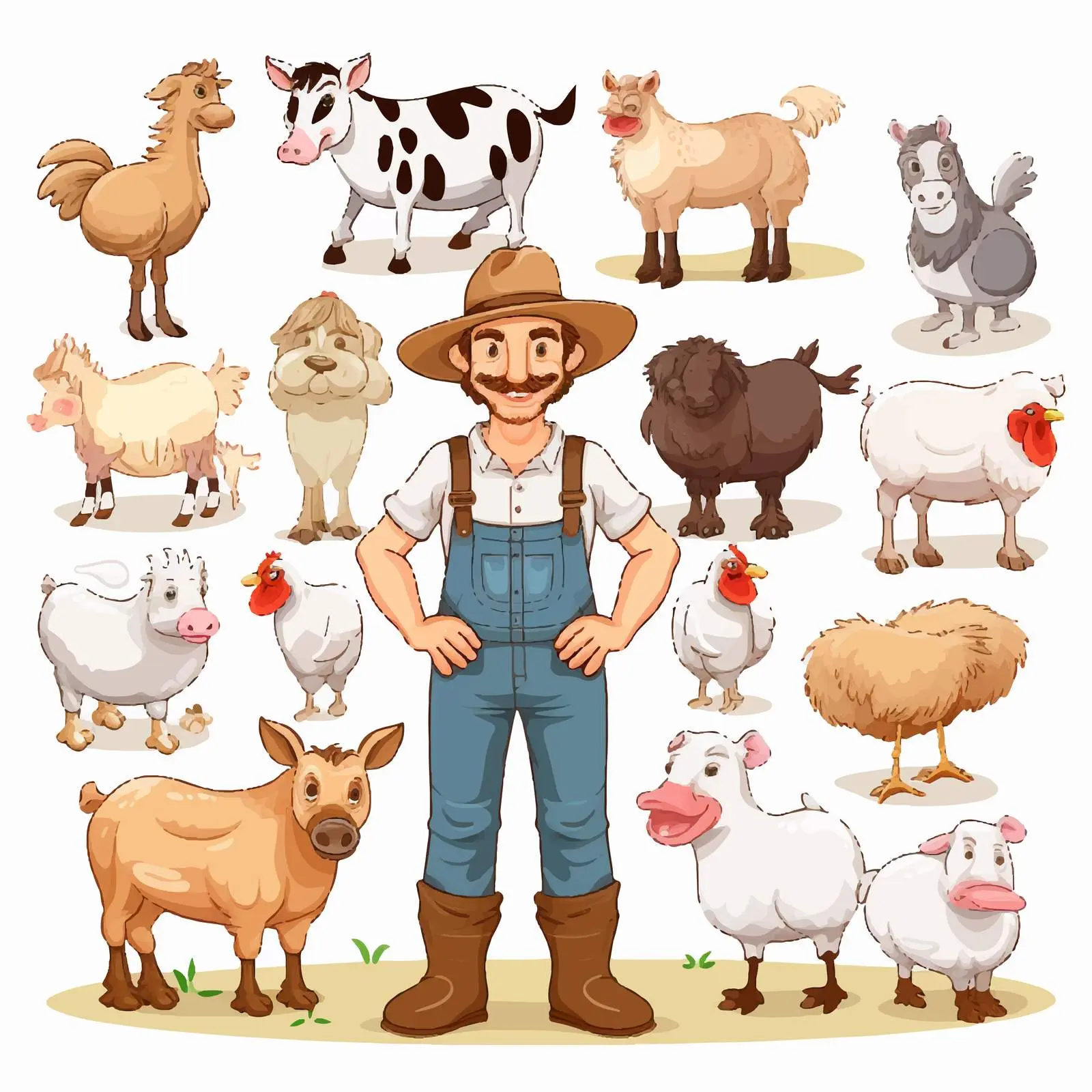 Illustration of Farm Animals and Farmer — free download from Dotvec