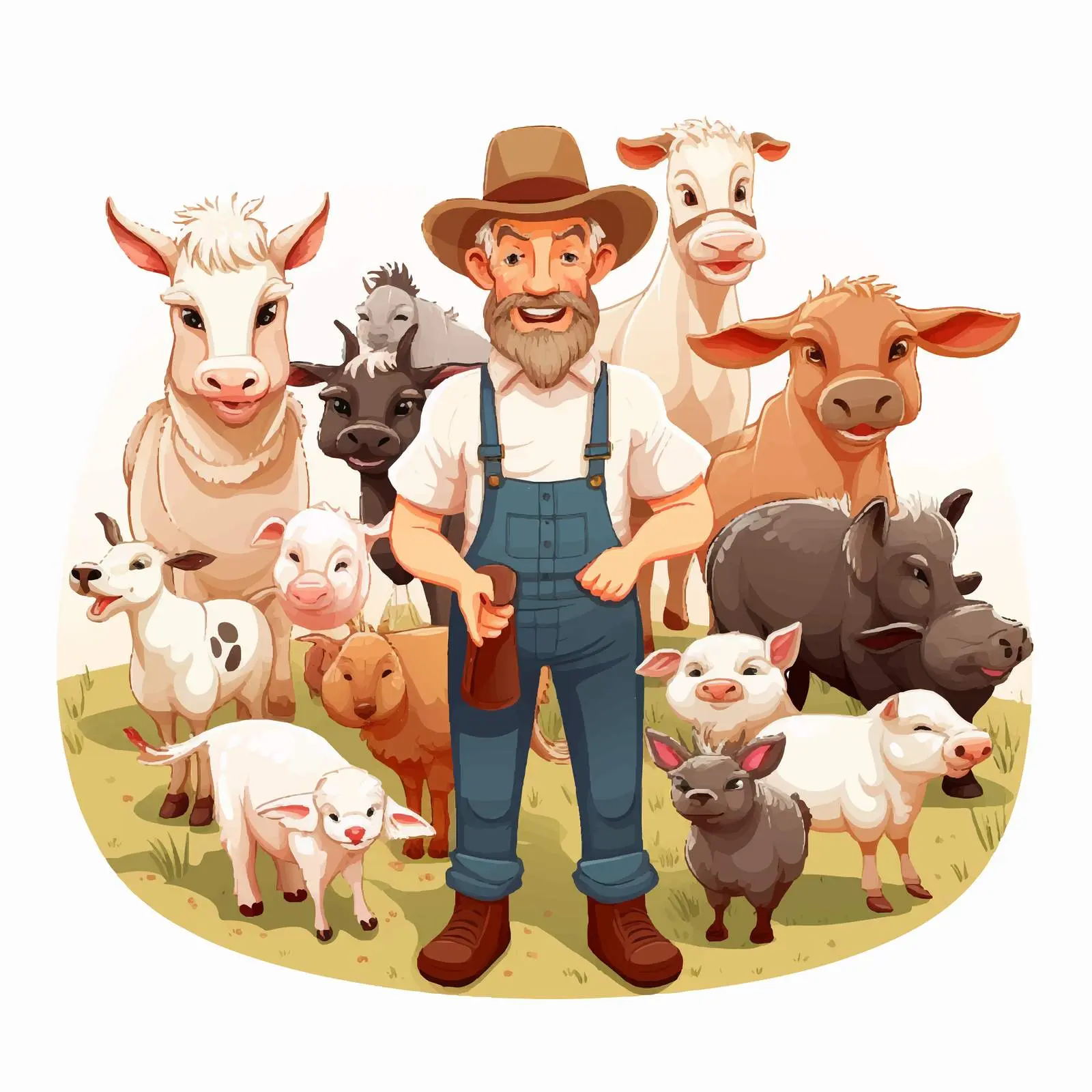 Farm Animals and Farmer Vector Illustration — free download from Dotvec