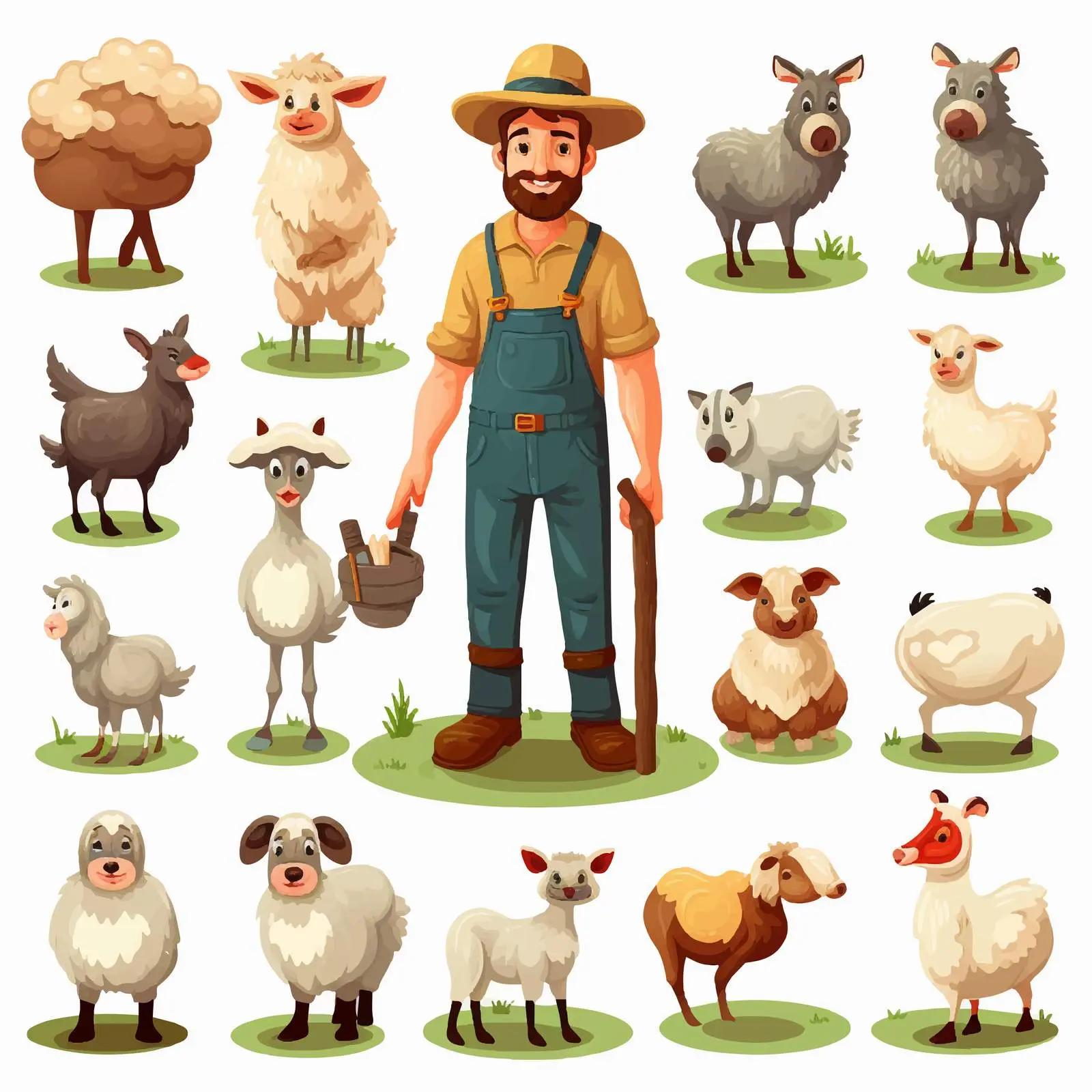 Farm Animals and Farmer Illustration Vector Design — free download from Dotvec