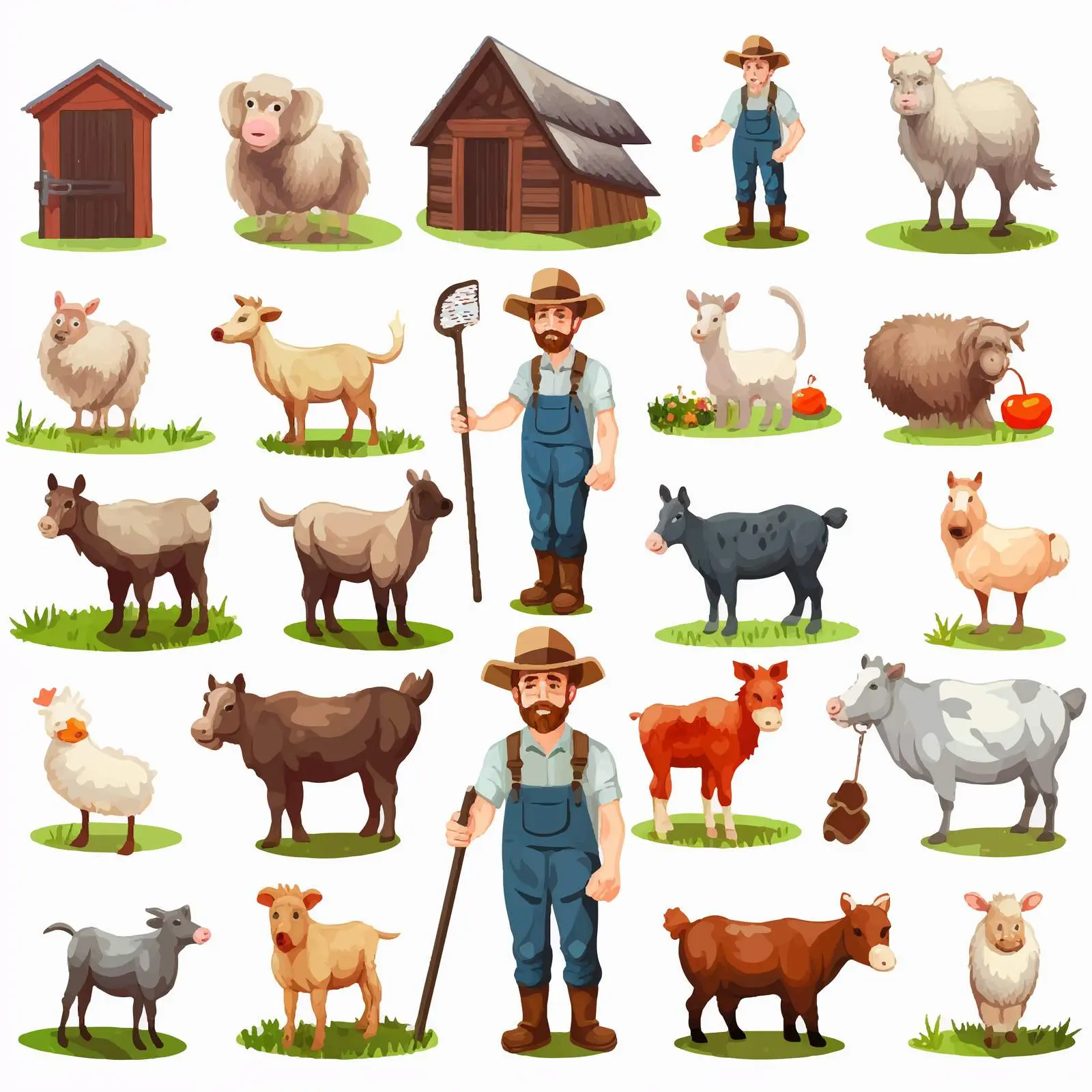 Farm Animals and Farmer Vector Illustration — free download from Dotvec