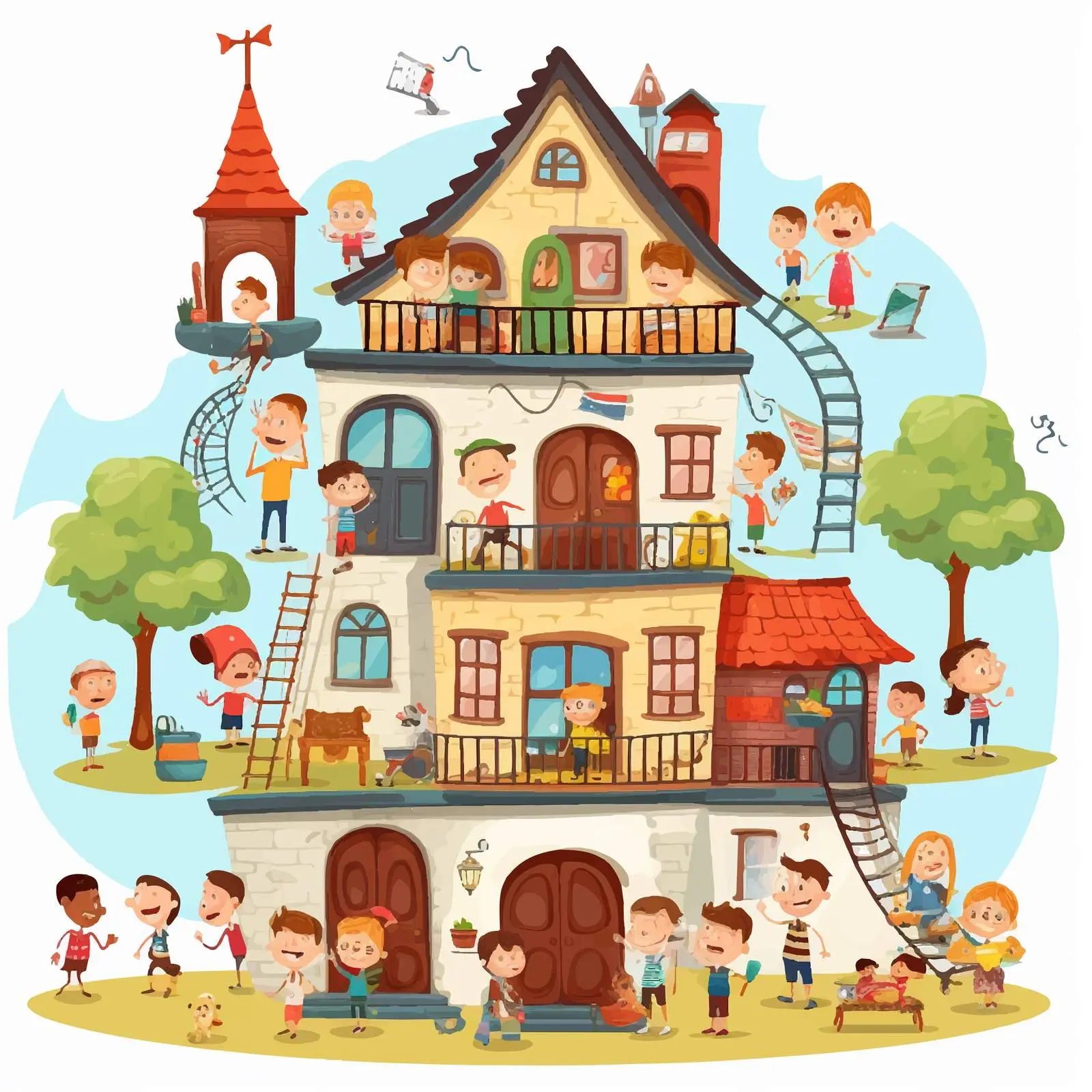 Kids Engaged in Various Activities Around Building — free download from Dotvec