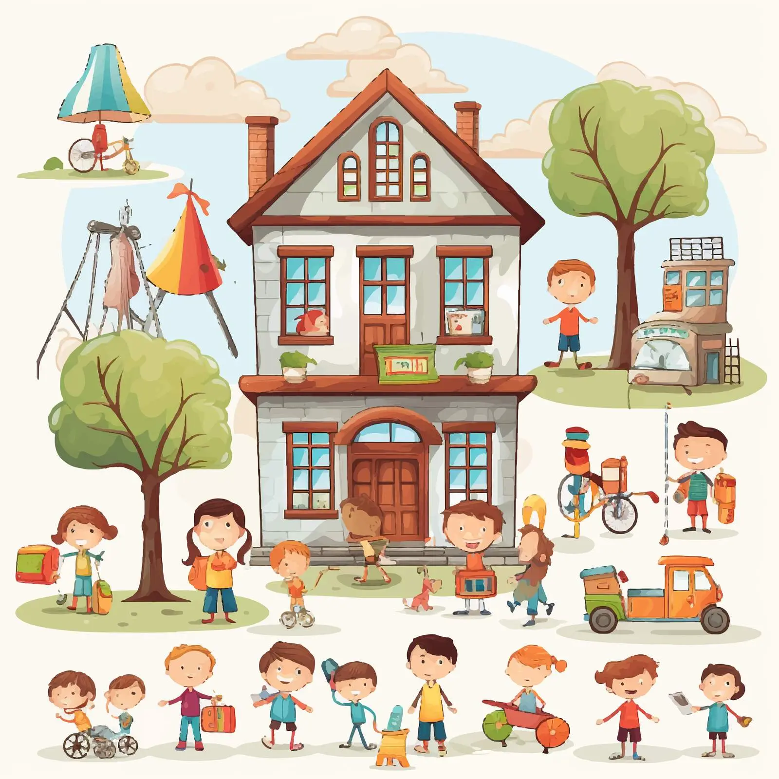 Kids Engaging in Various Activities Around Building — free download from Dotvec