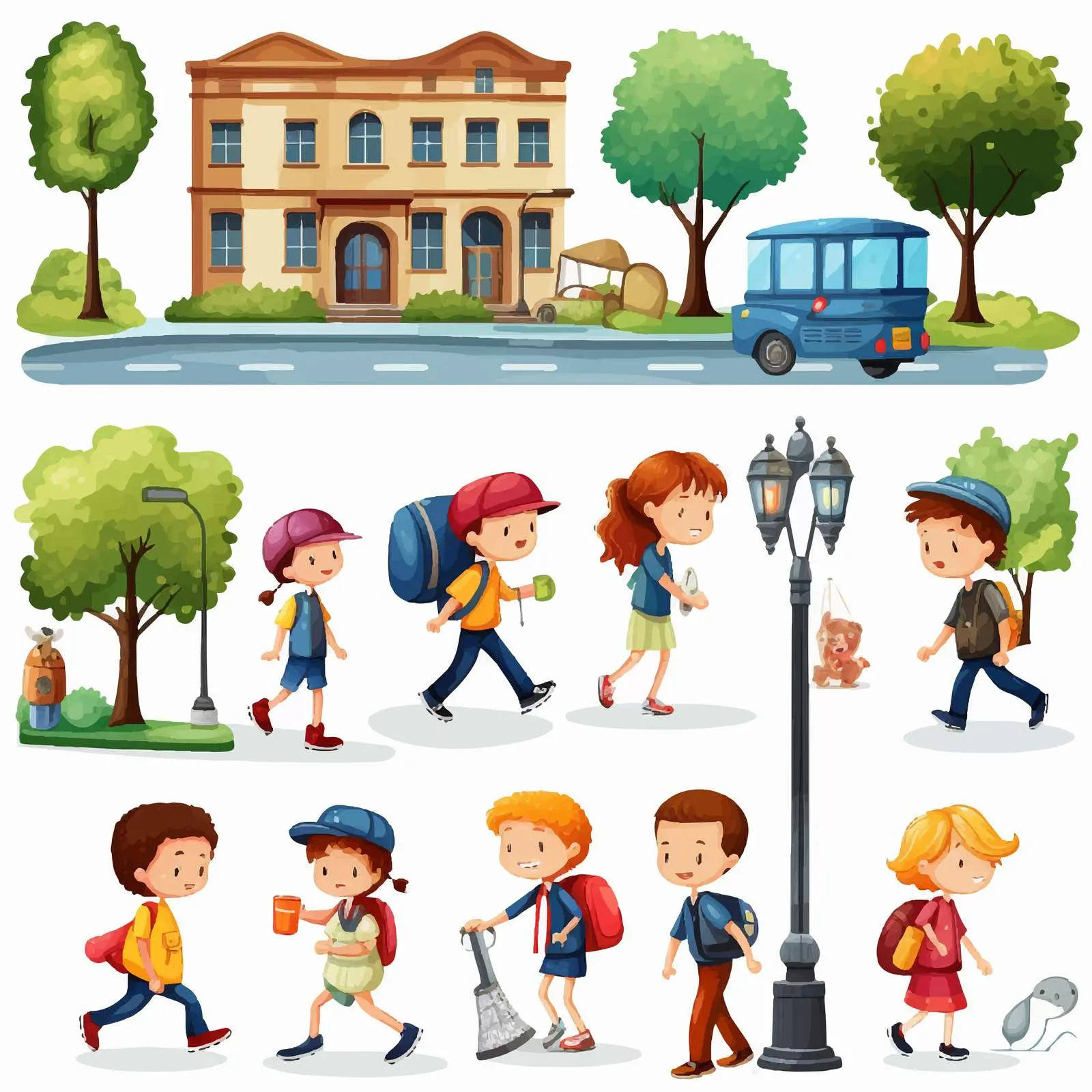 Kids Engaging in Various Street Activities Illustration — free download from Dotvec