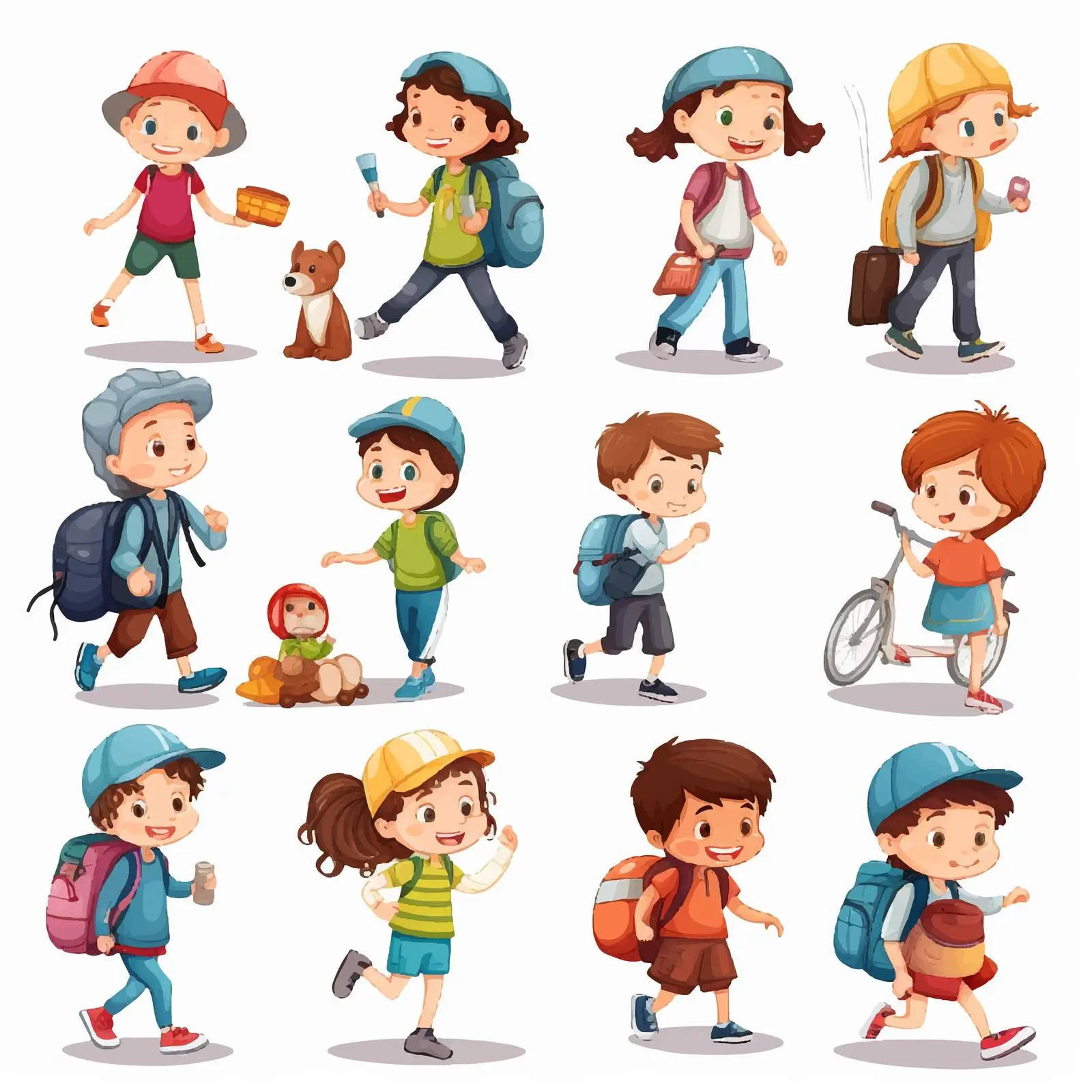 Children Playing Outdoors in Colorful Illustration — free download from Dotvec