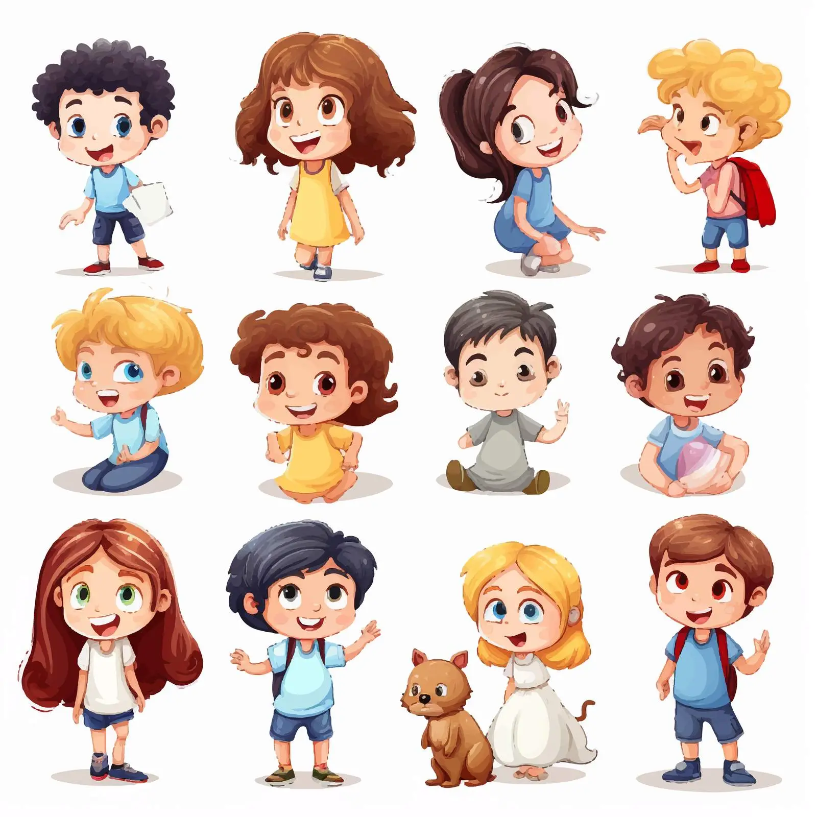 Kids Engaging in Various Activities on White Background — free download from Dotvec