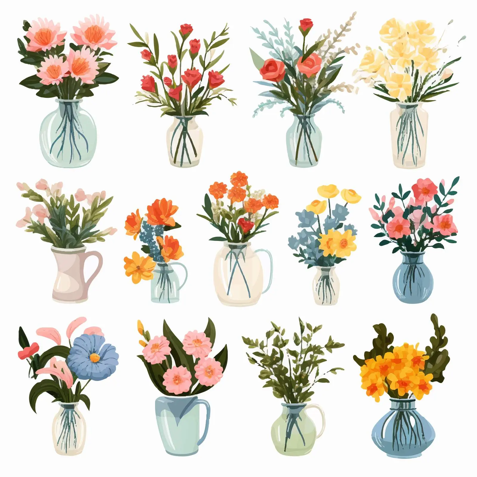 Elegant Modern Floral Bouquets in Vases — free download from Dotvec