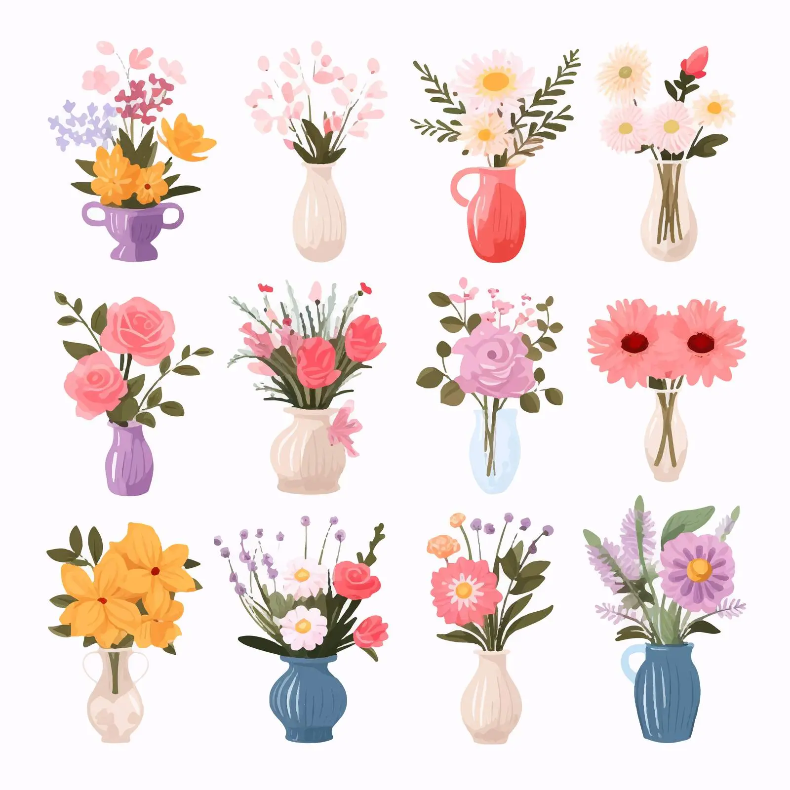 Modern Floral Bouquets in Elegant Vases — free download from Dotvec