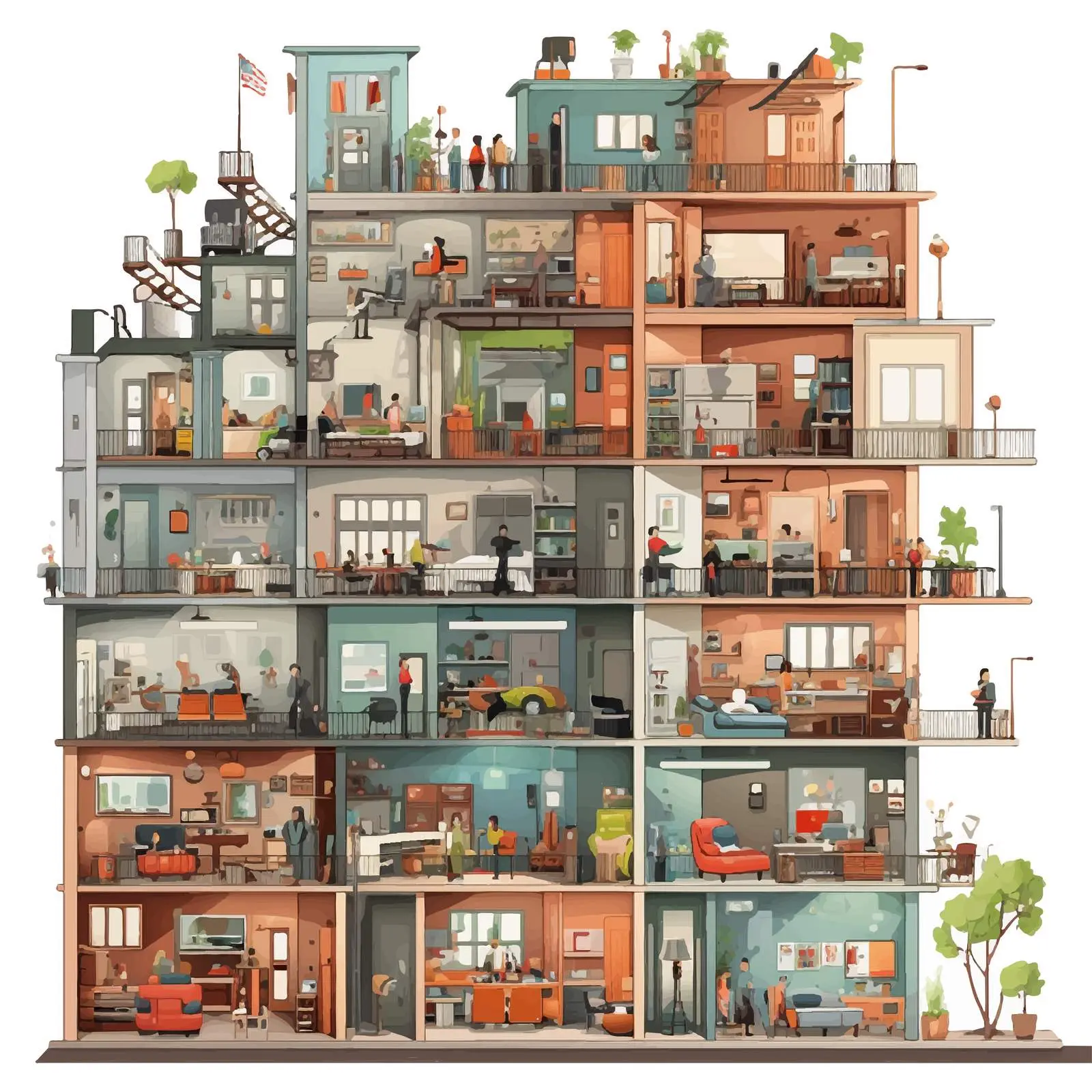 Diverse Residents in Large Apartment Illustration – free cohabitation image from Dotvec