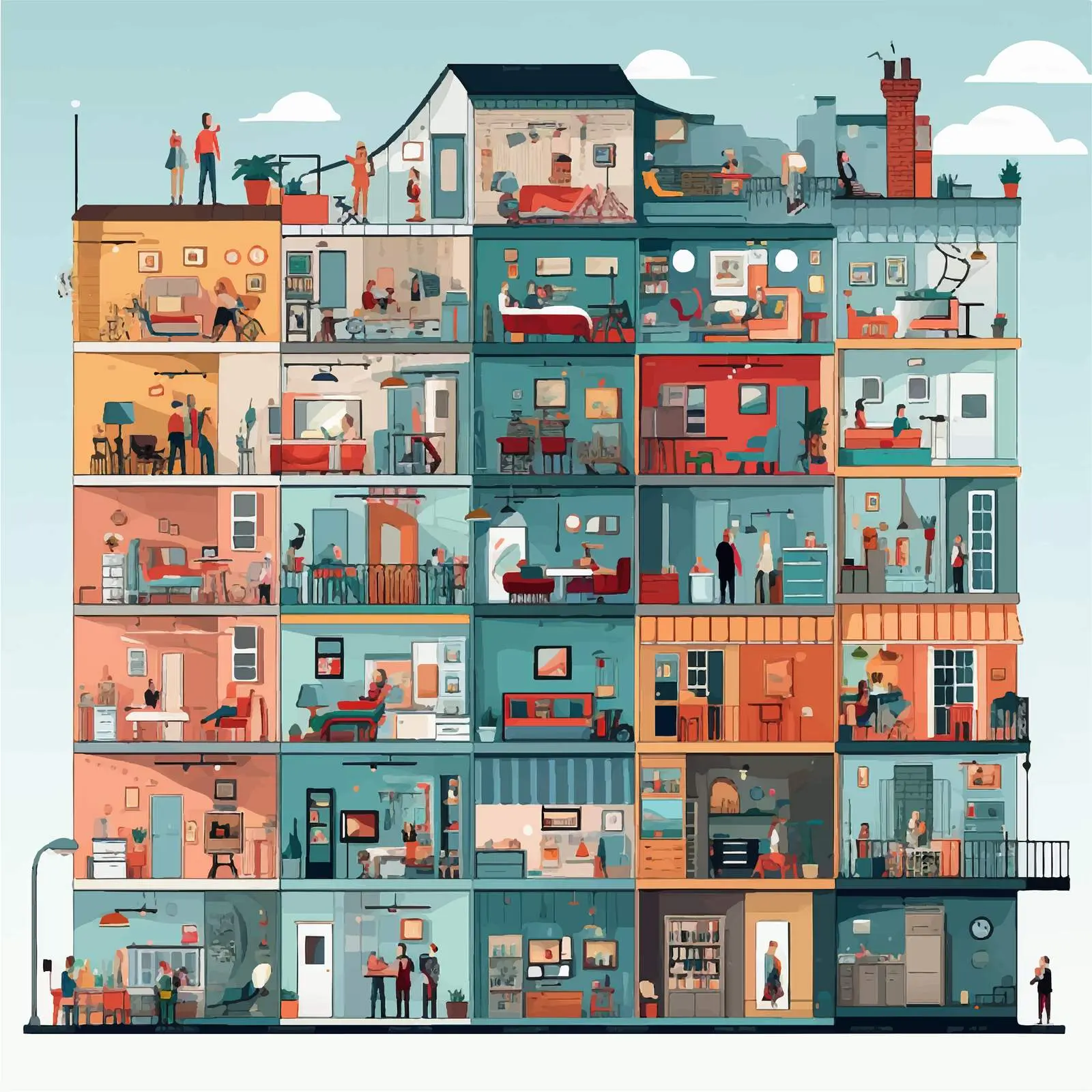 Diverse Community in Large Apartment Illustration — free download from Dotvec