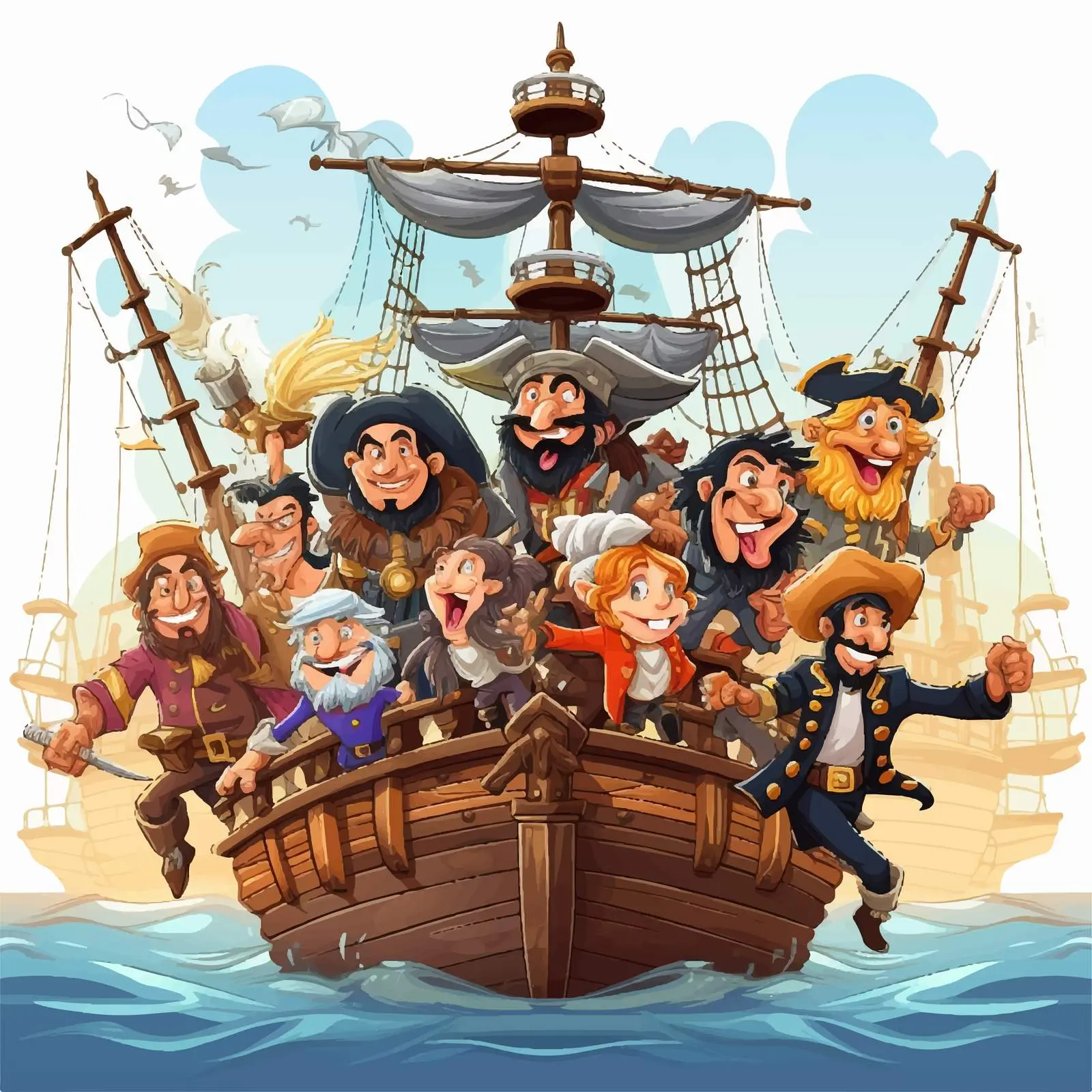 Cartoon Pirates on Ship Adventure – free dock image from Dotvec
