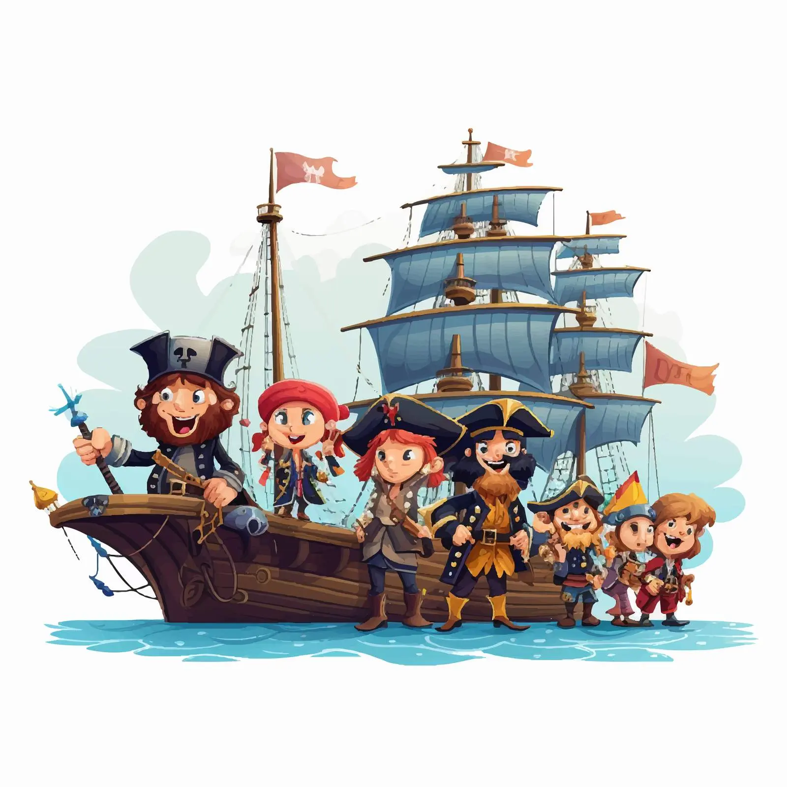 Colorful Pirate Cartoon Characters on Ship — free download from Dotvec