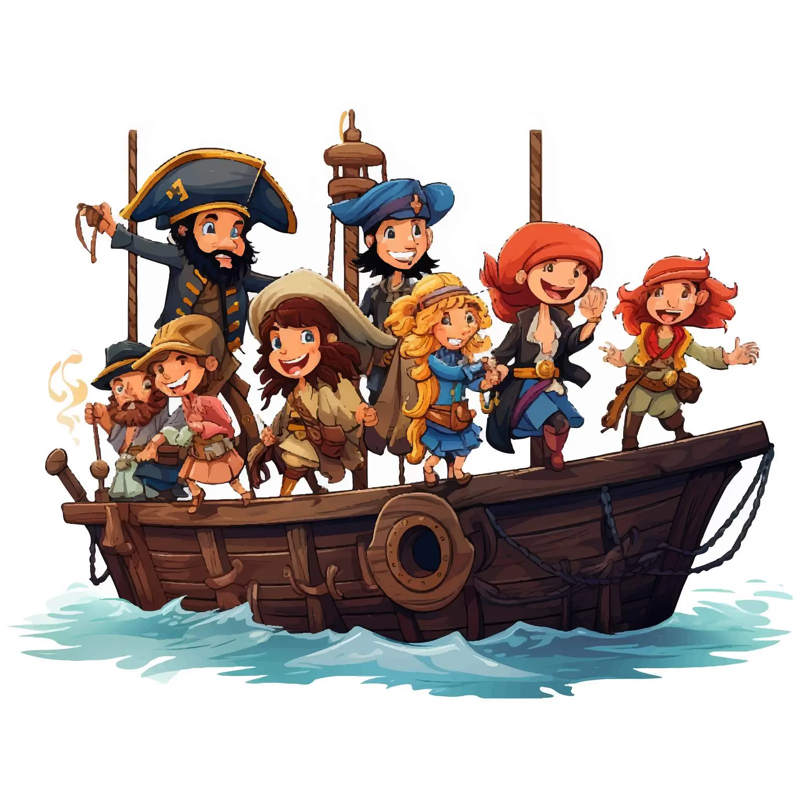 Pirate Cartoon Characters on Ship Adventure — free download from Dotvec
