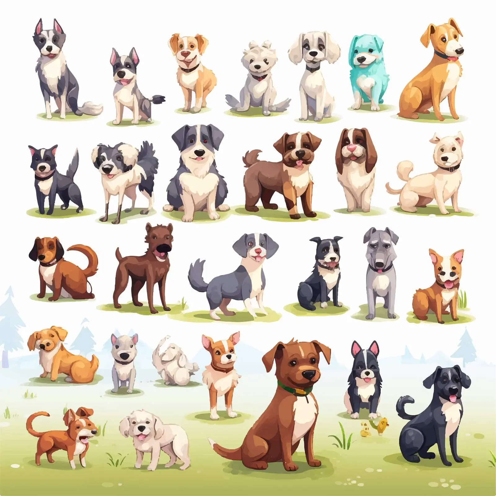 Various Dogs Playing in the Park Illustration – free dog walking image from Dotvec