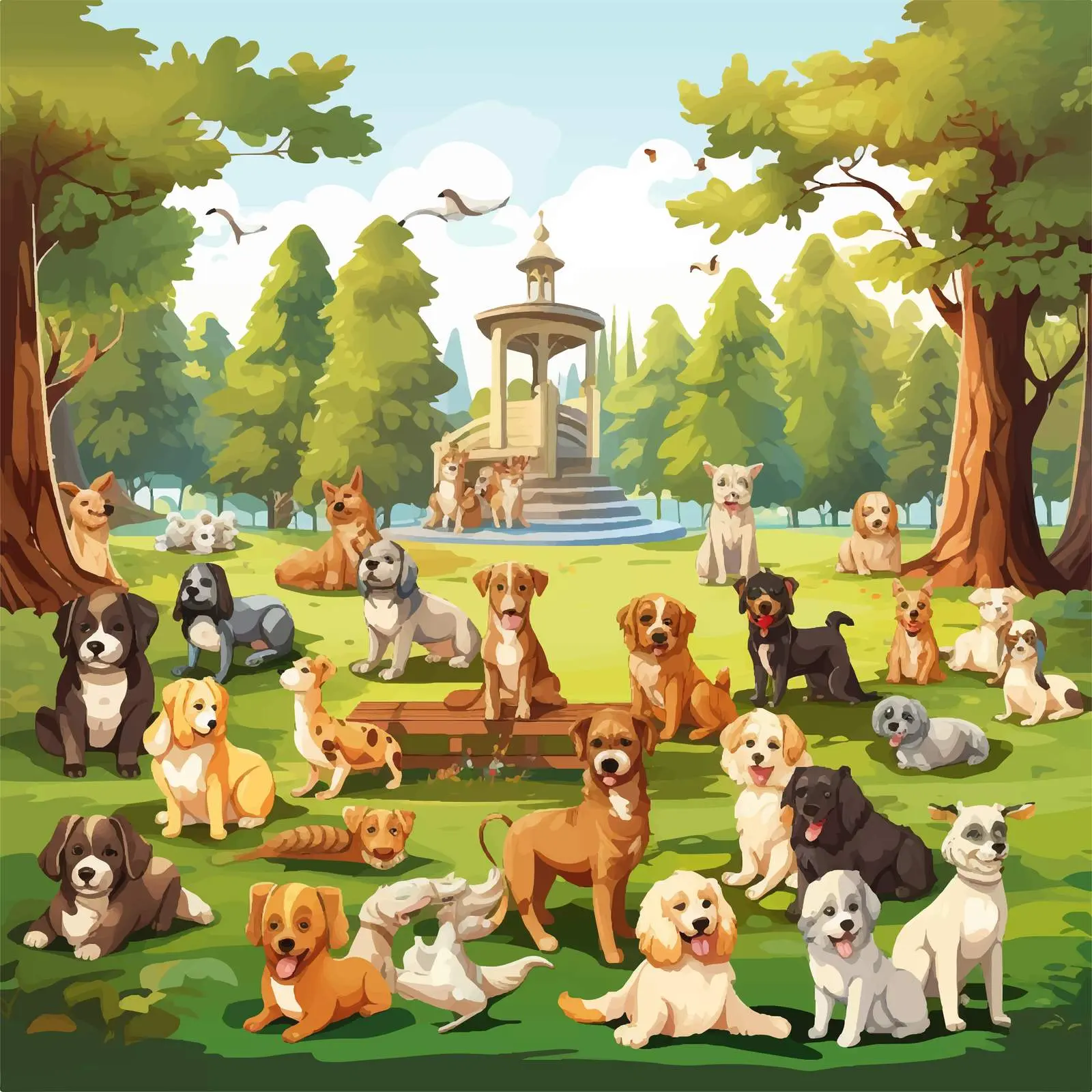 Diverse Dogs Playing in the Park Illustration — free download from Dotvec