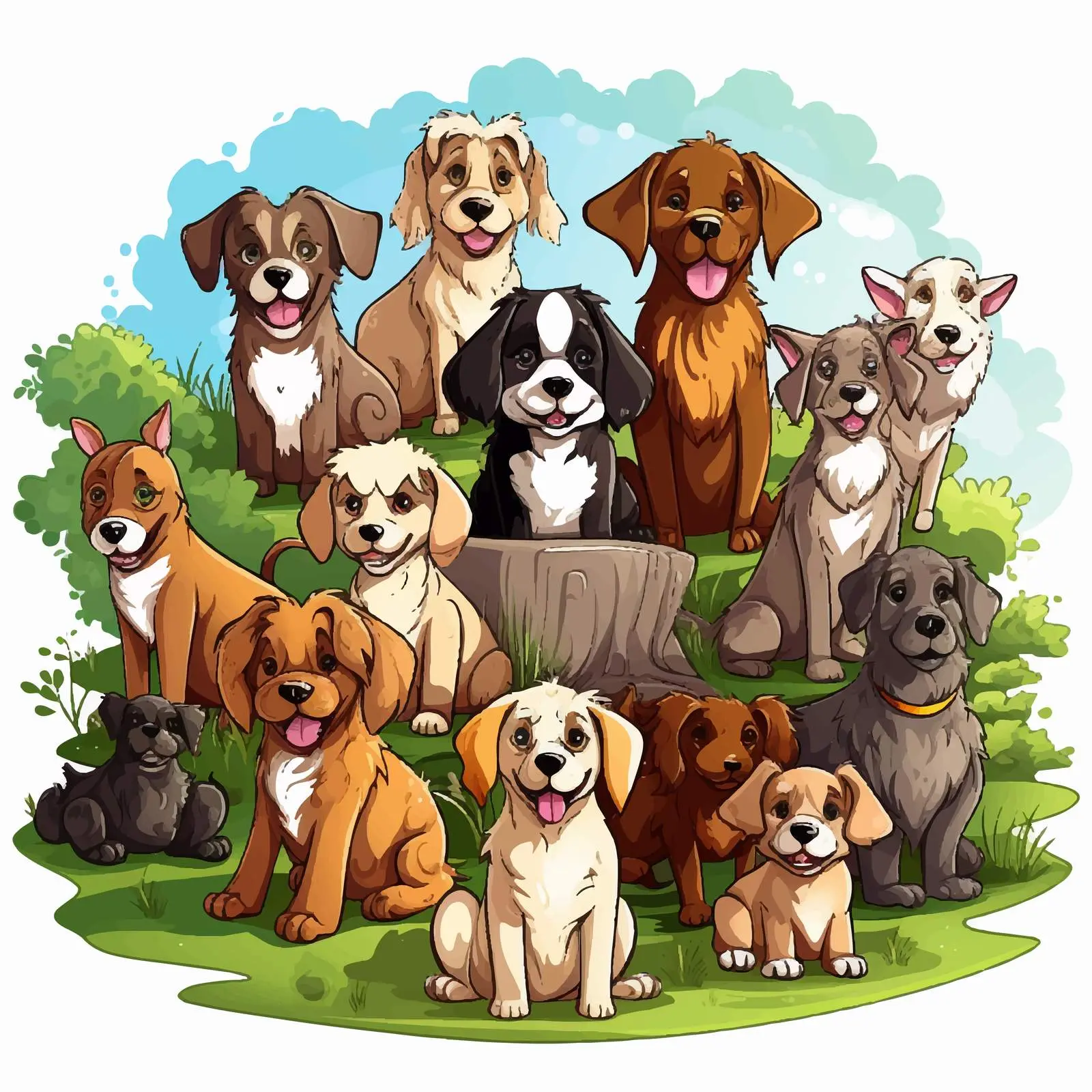 Diverse Dogs Playing in Park Illustration — free download from Dotvec