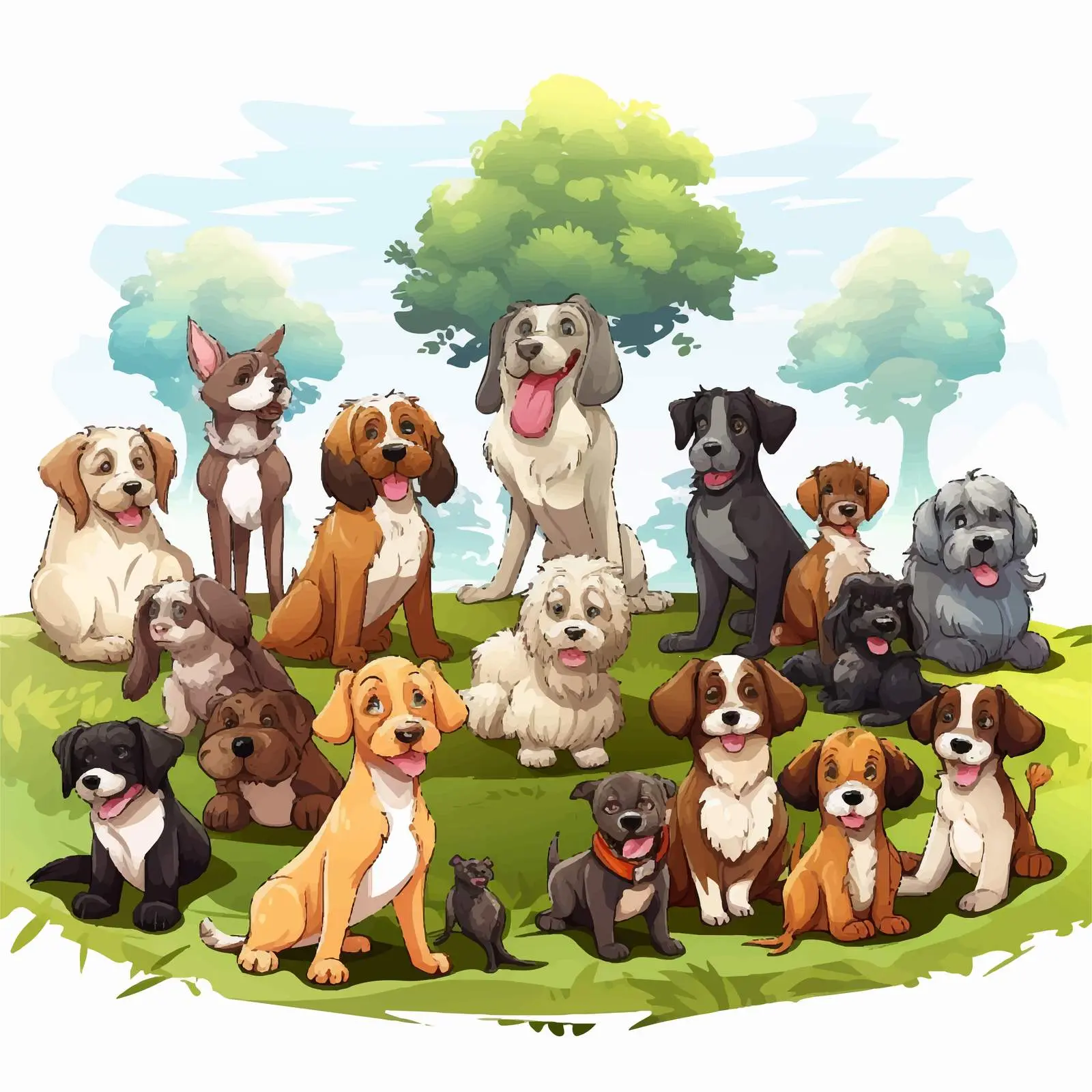 Diverse Dogs Playing in the Park Illustration — free download from Dotvec