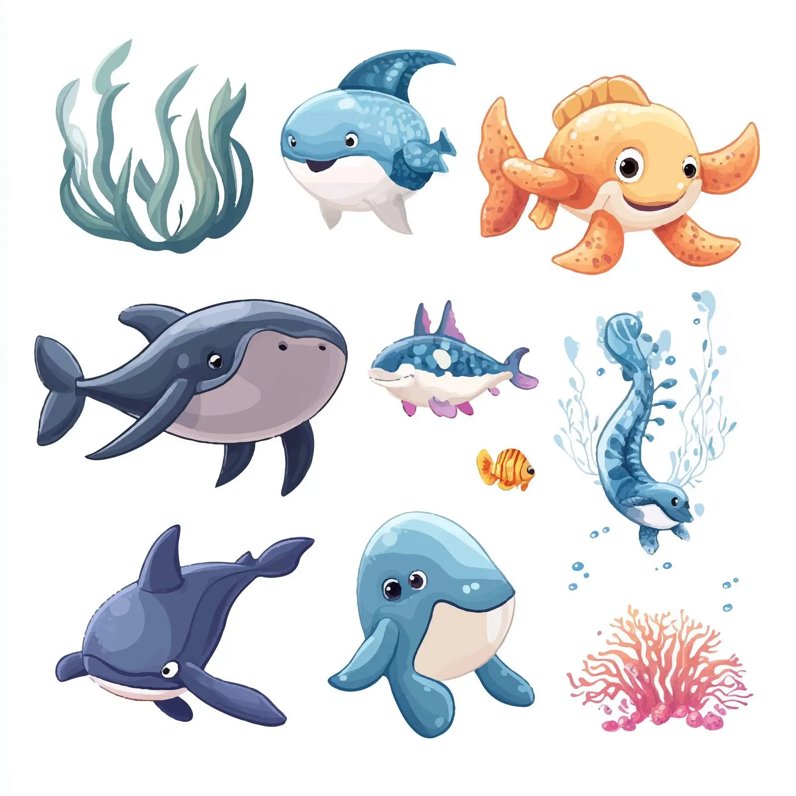 Colorful Cartoon Marine Animals Vector Set – free marine biodiversity image from Dotvec