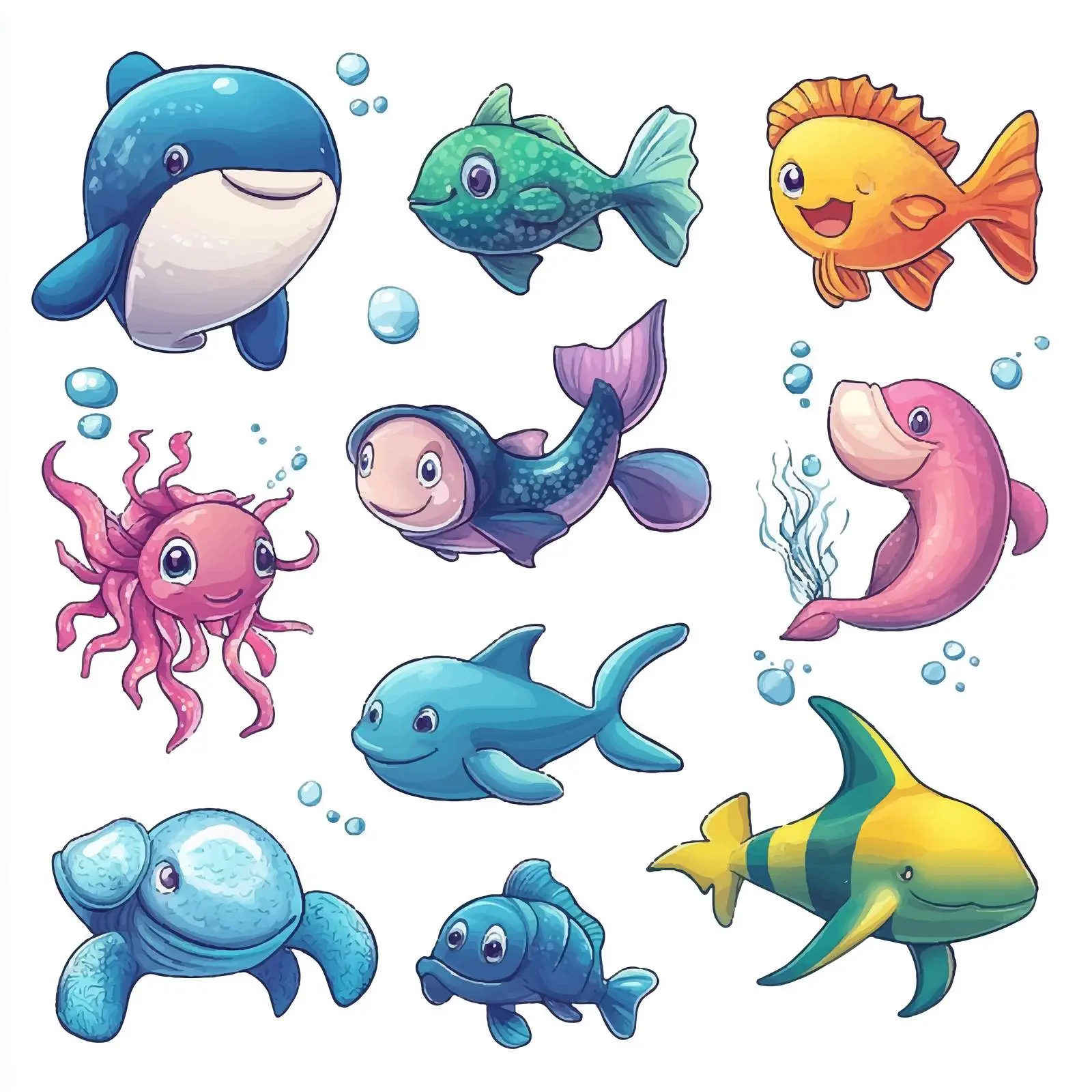 Cartoon Marine Animals Vector Set Illustration — free download from Dotvec