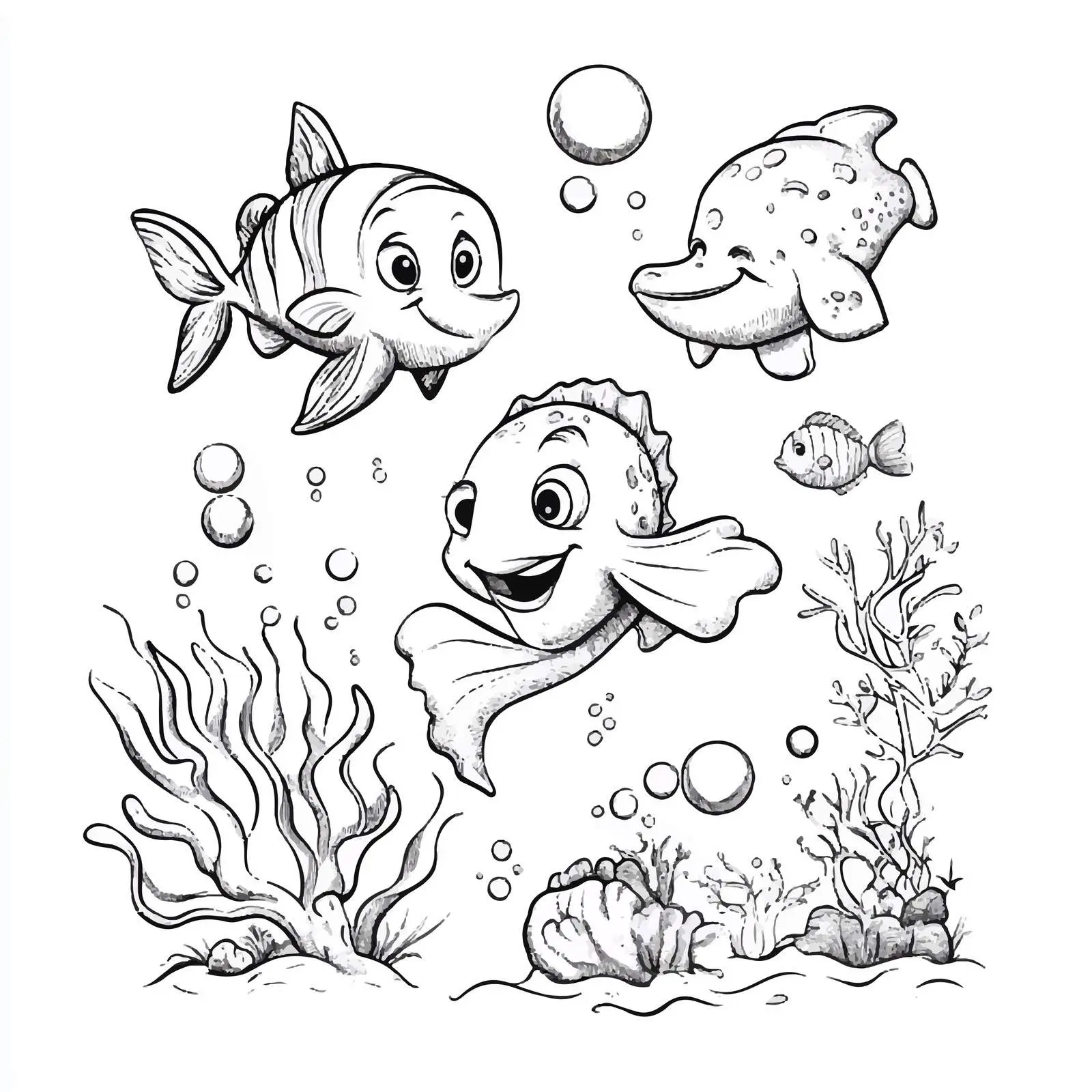 Monochrome Cartoon Marine Animals Vector Illustration – free octopus image from Dotvec