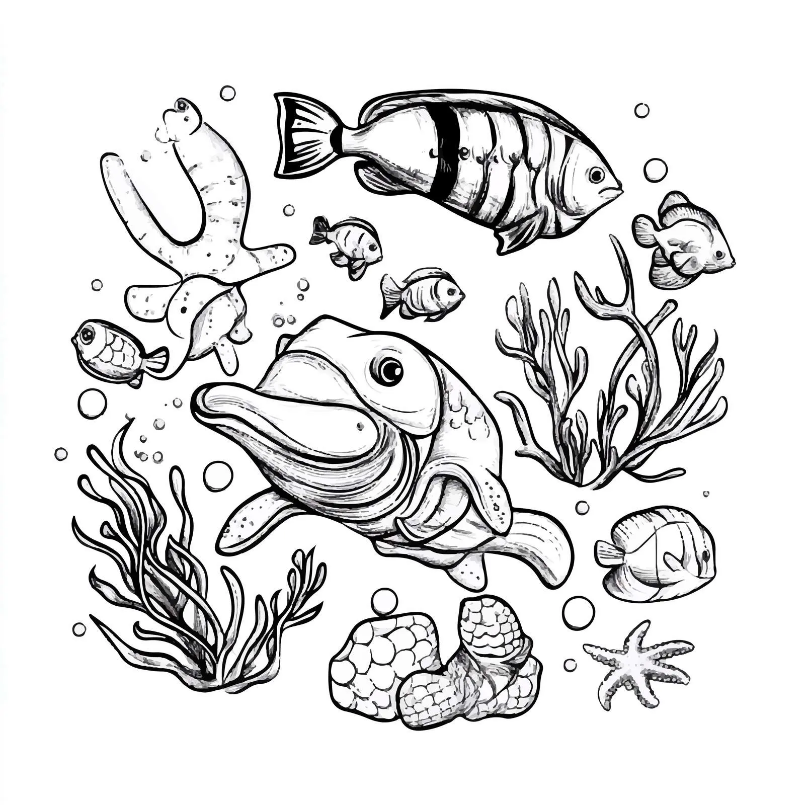 Monochrome Cartoon Style Marine Animals Vector Art – free vector symbols image from Dotvec