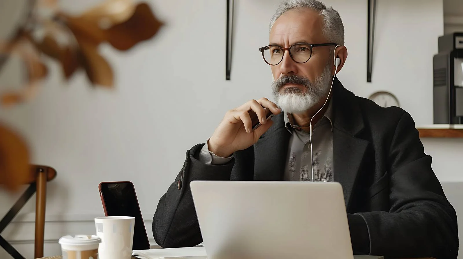 Professional Businessman in Cafe Working Remotely — free download from Dotvec