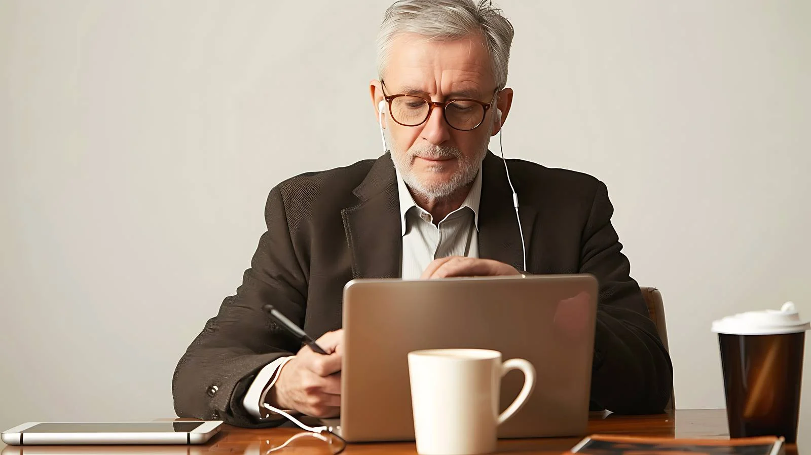 Senior Executive in Café with Technology — free download from Dotvec