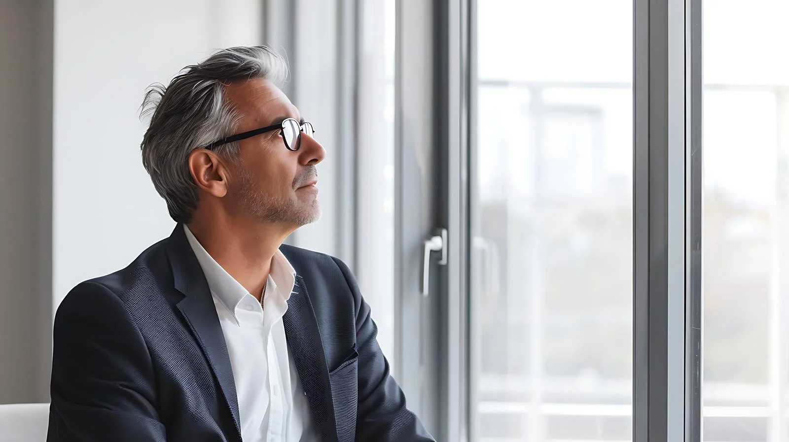 Focused Executive Observing Office View — free download from Dotvec