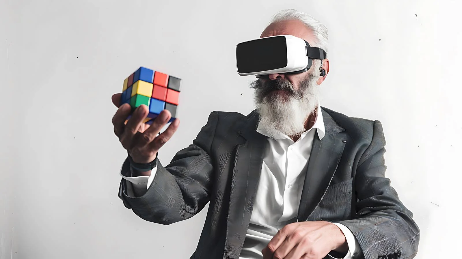 Senior Businessman Using VR Glasses in Office — free download from Dotvec
