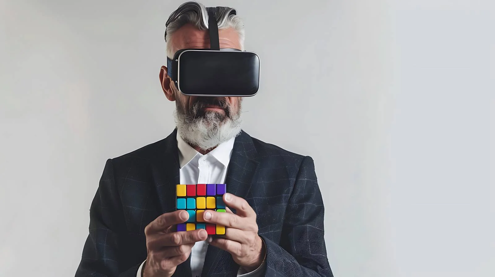 Senior Executive Using VR Technology in Office — free download from Dotvec