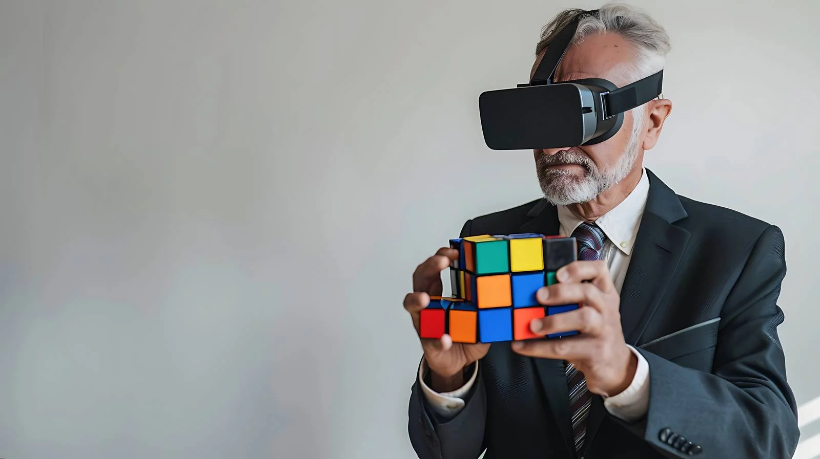 Experienced Businessman Using VR Glasses at Work — free download from Dotvec