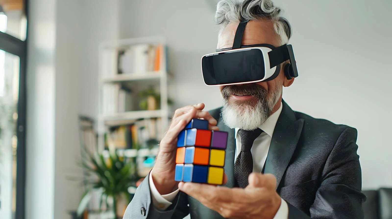 Senior Executive Using VR Glasses in Office — free download from Dotvec