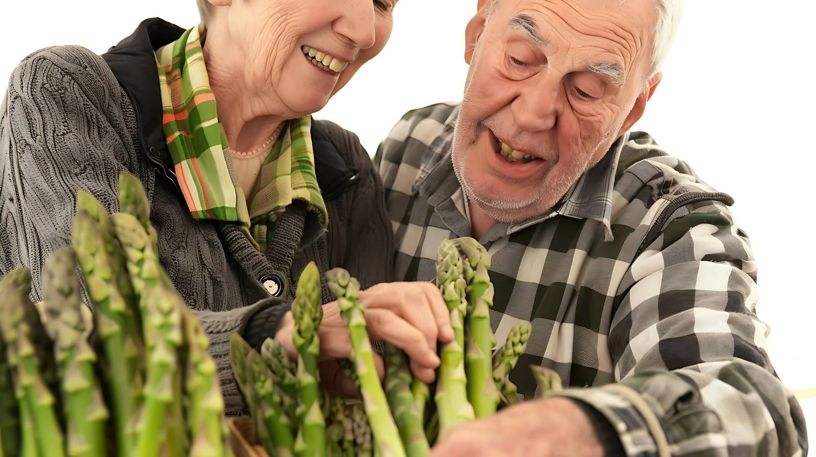 Elderly Pair Picking Fresh Asparagus Outdoors — free download from Dotvec