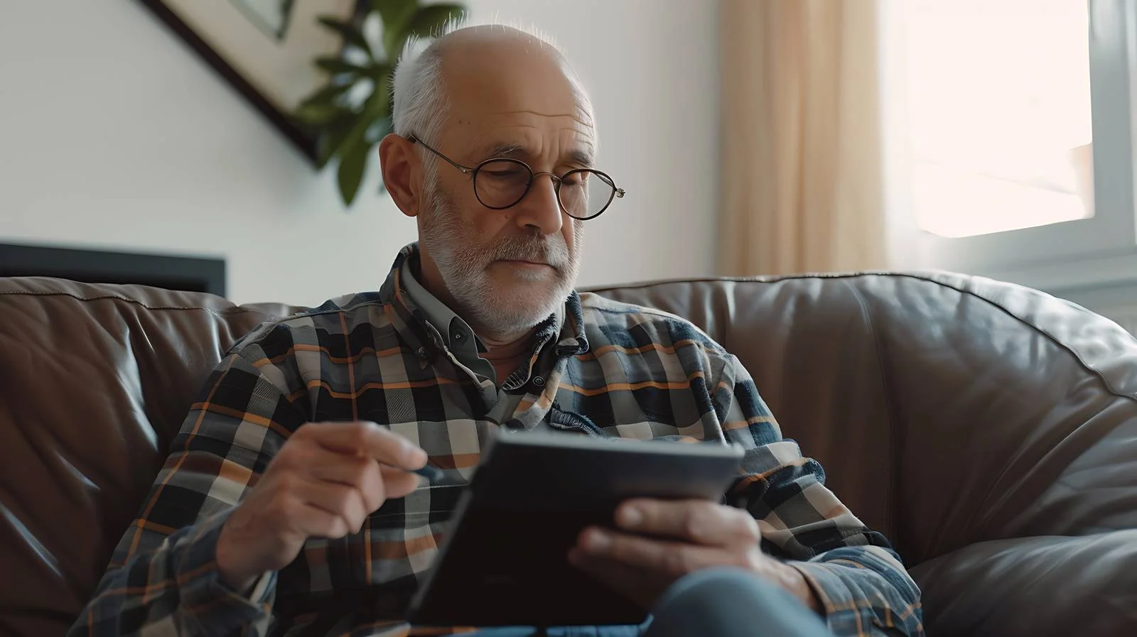 Digital Tablet Use by Mature Man — free download from Dotvec