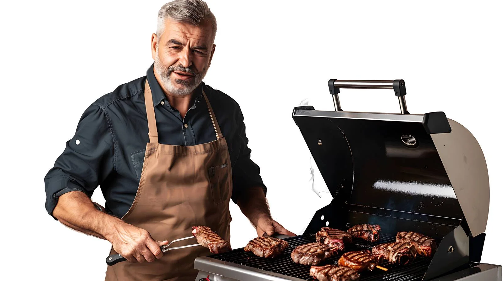 Experienced man grilling steaks outdoors — free download from Dotvec