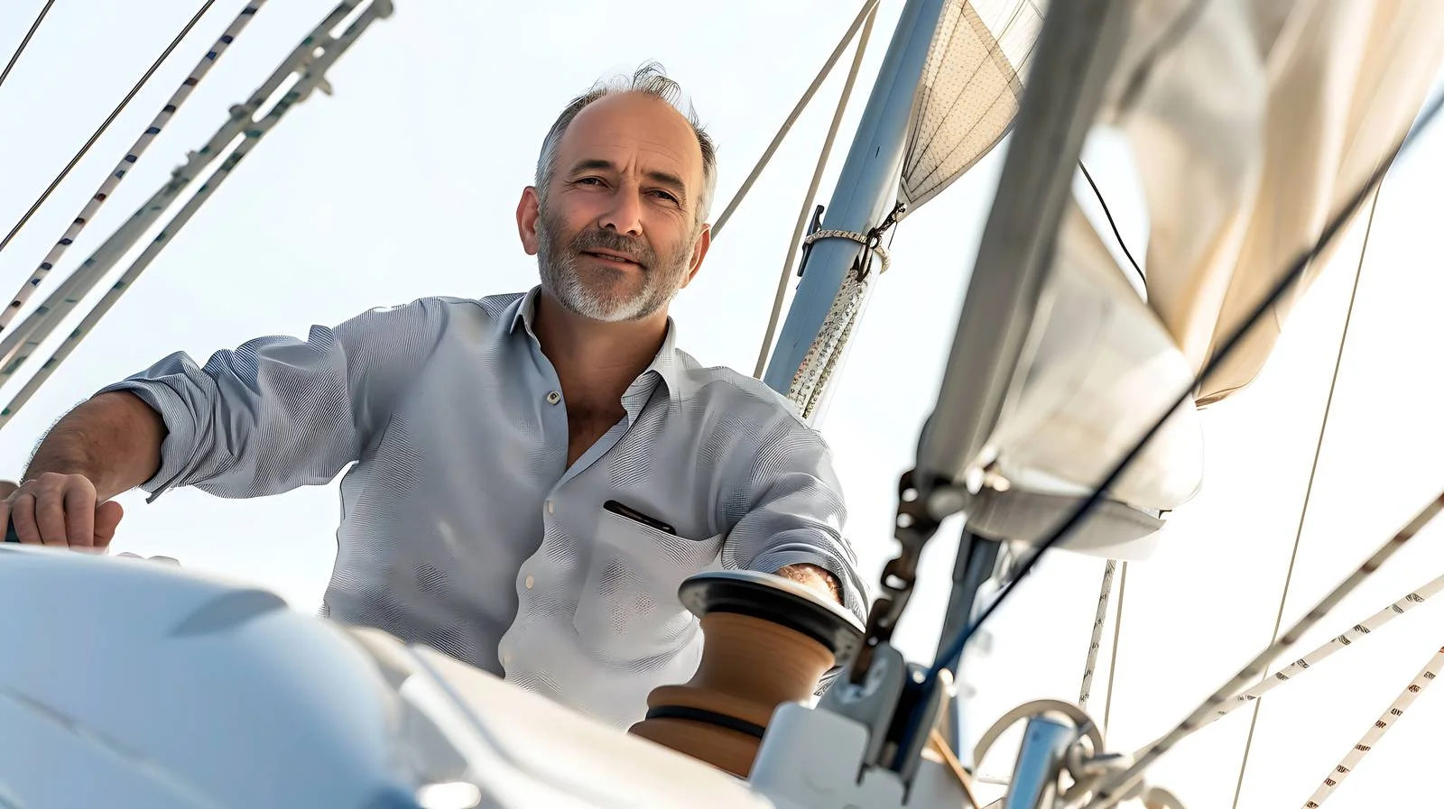 Mature Man Sailing Boat Isolated — free download from Dotvec