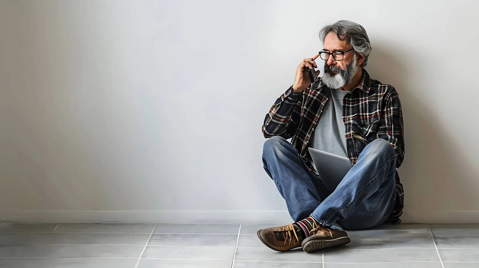 Mature Man Sitting Phone Home — free download from Dotvec