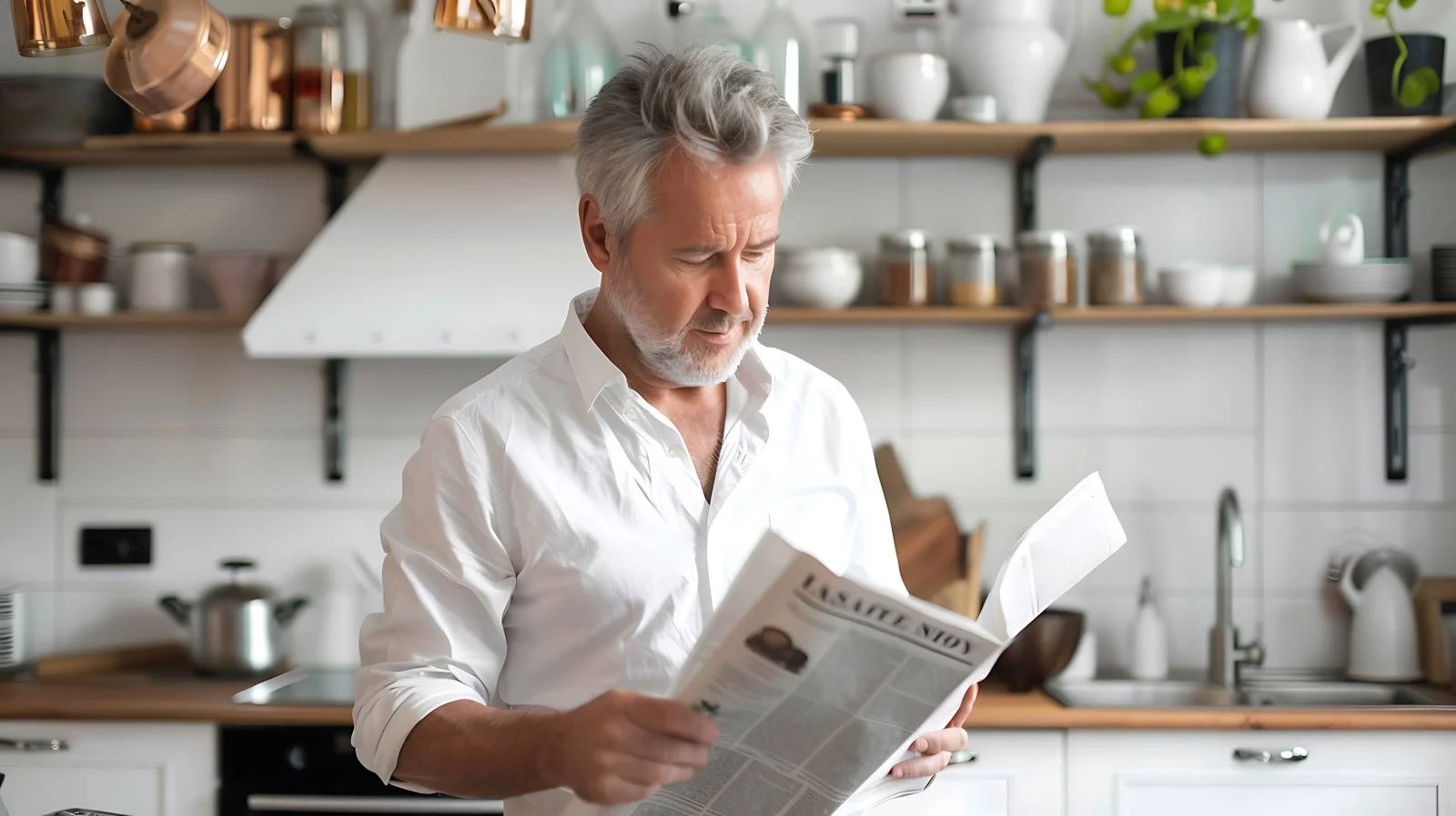 Mature Man Reading Newspaper at Home — free download from Dotvec