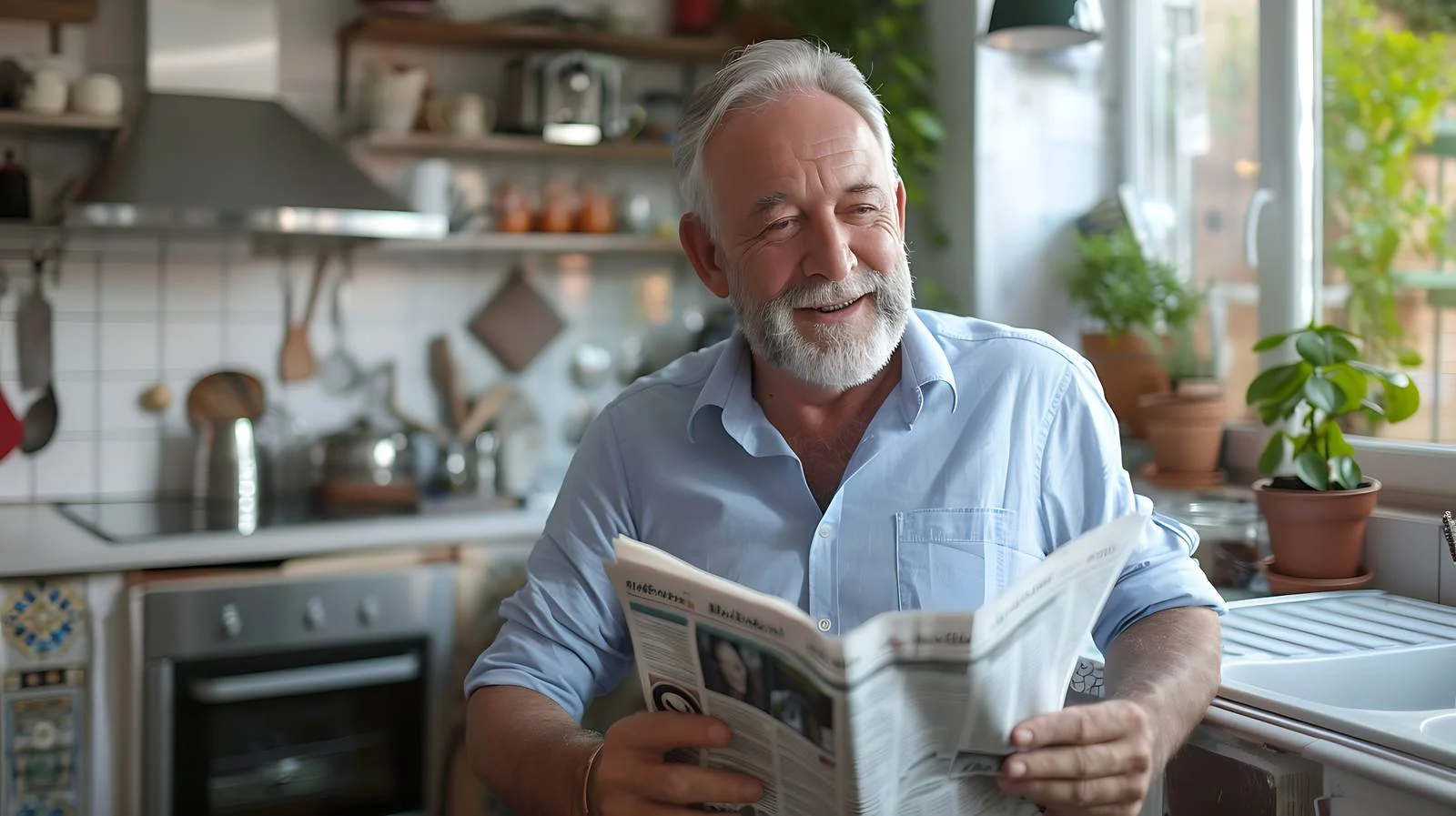 Mature Man Reading Newspaper at Home — free download from Dotvec
