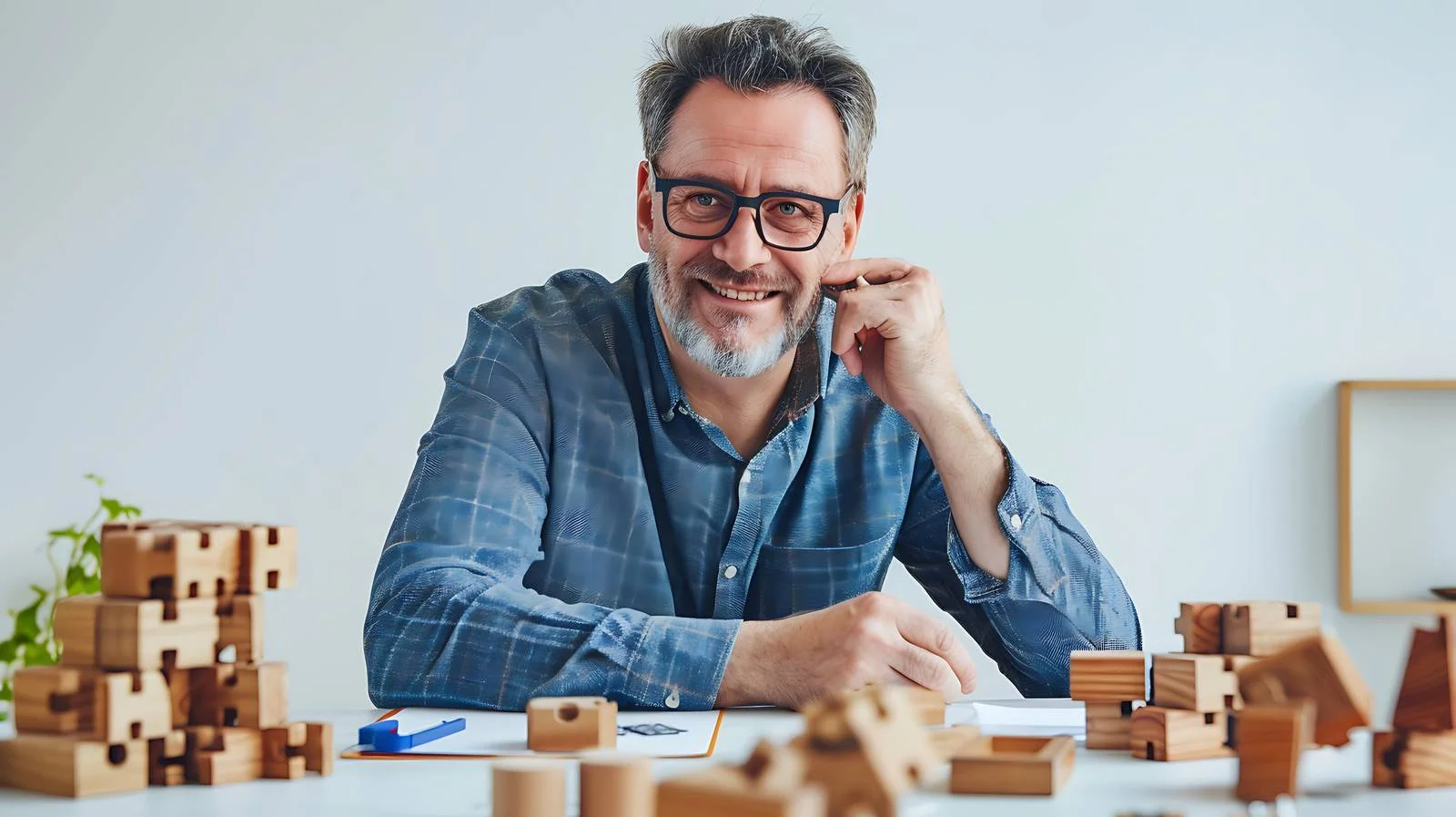 Senior Man Assembling Wooden Cube — free download from Dotvec