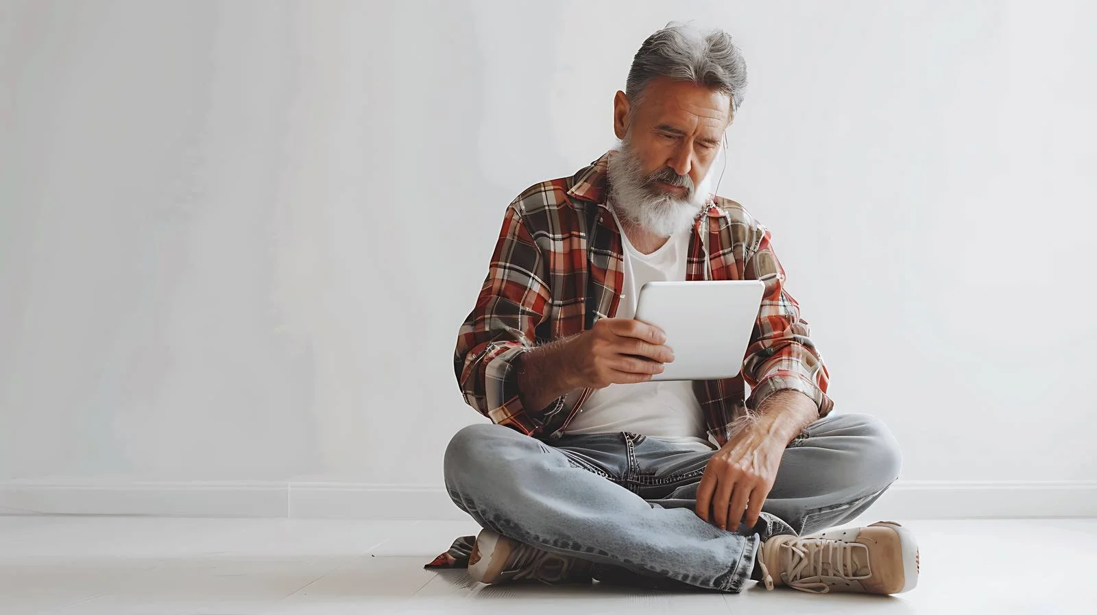 Senior Man Using Digital Tablet Sitting — free download from Dotvec
