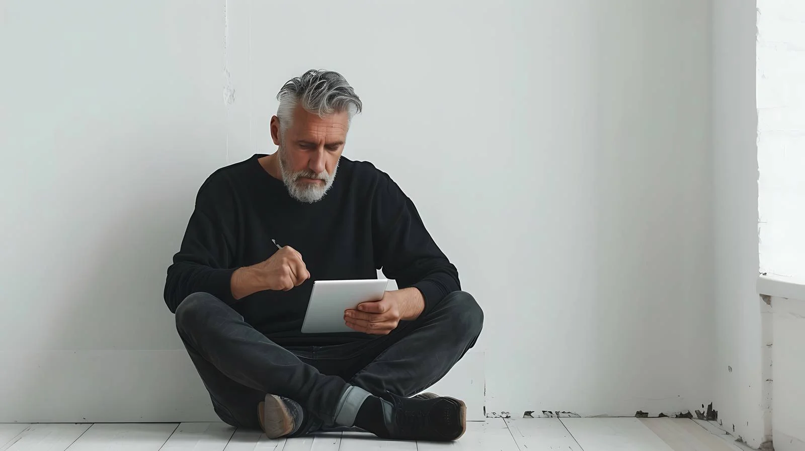 Senior Man Using Digital Tablet Sitting — free download from Dotvec
