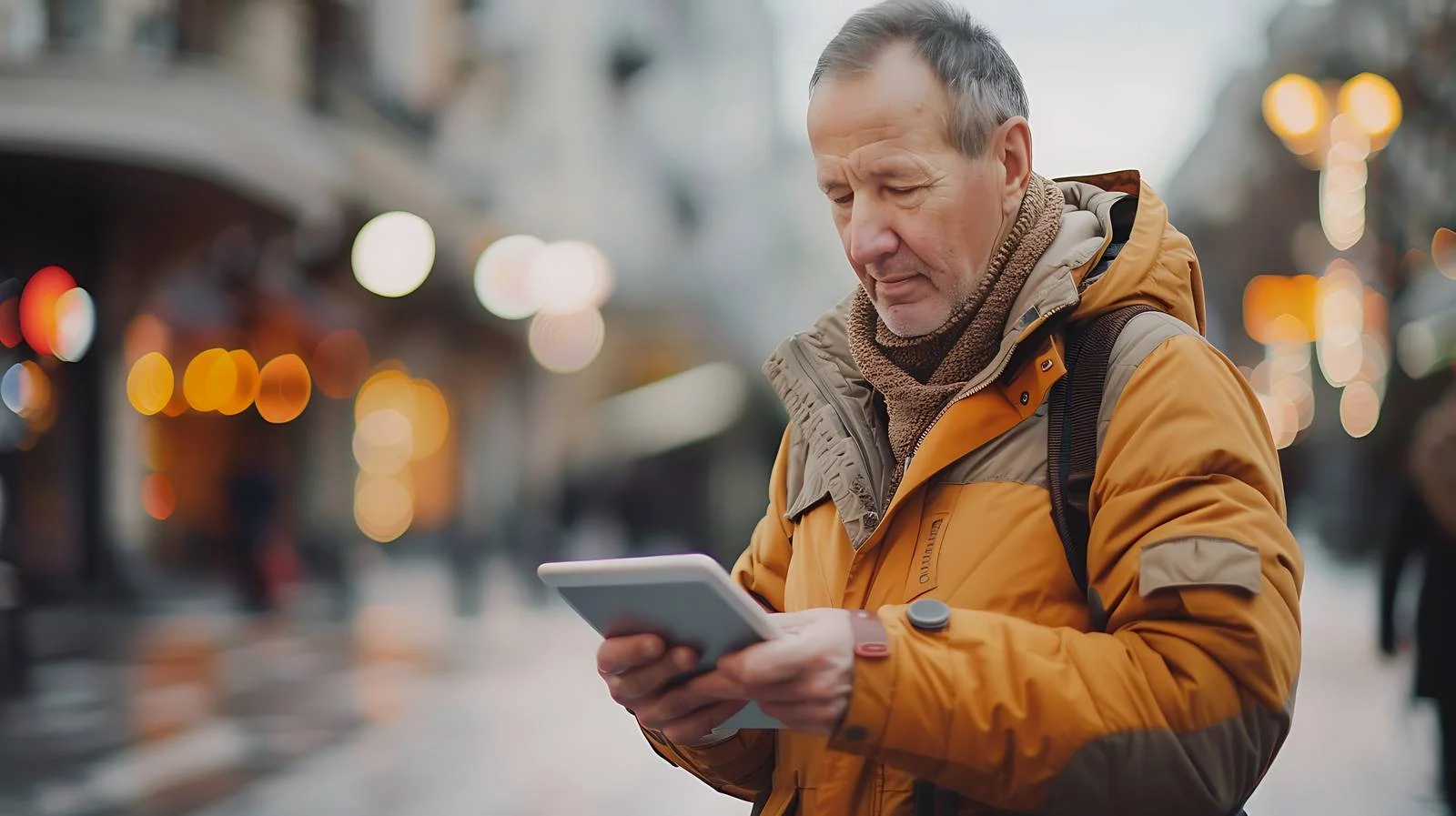 Senior Man Working on Tablet Outdoors — free download from Dotvec