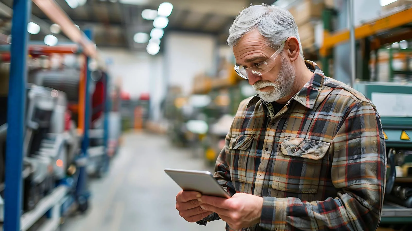 Senior Engineer Operating Tablet in Factory — free download from Dotvec