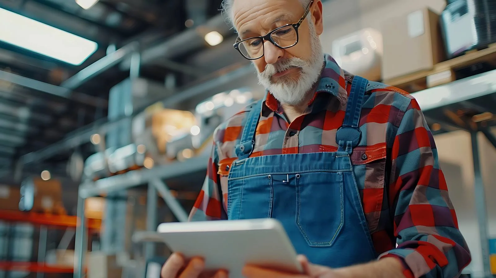 Experienced Worker Operating Tablet in Factory — free download from Dotvec
