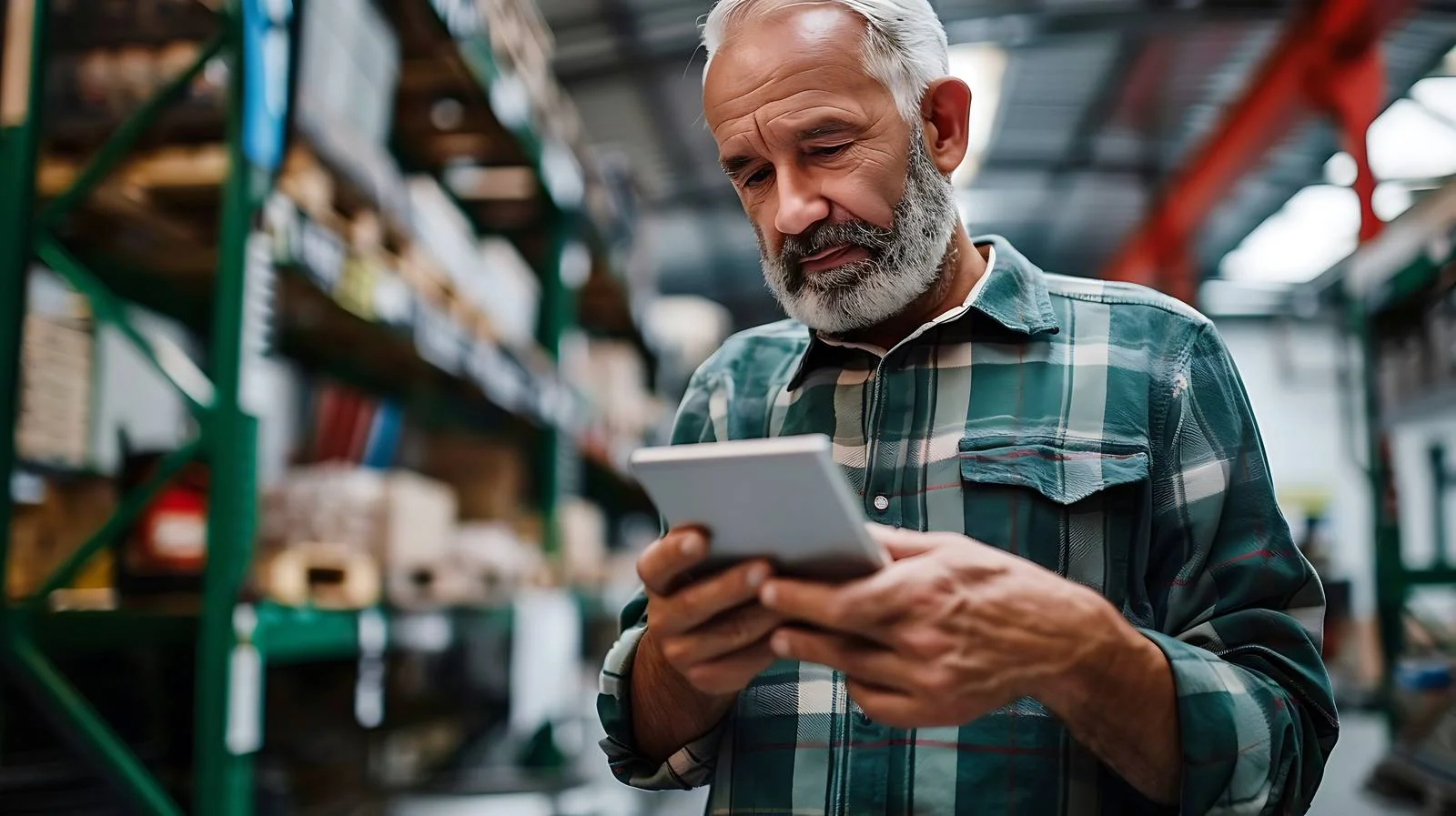 Experienced Worker with Tablet in Factory — free download from Dotvec