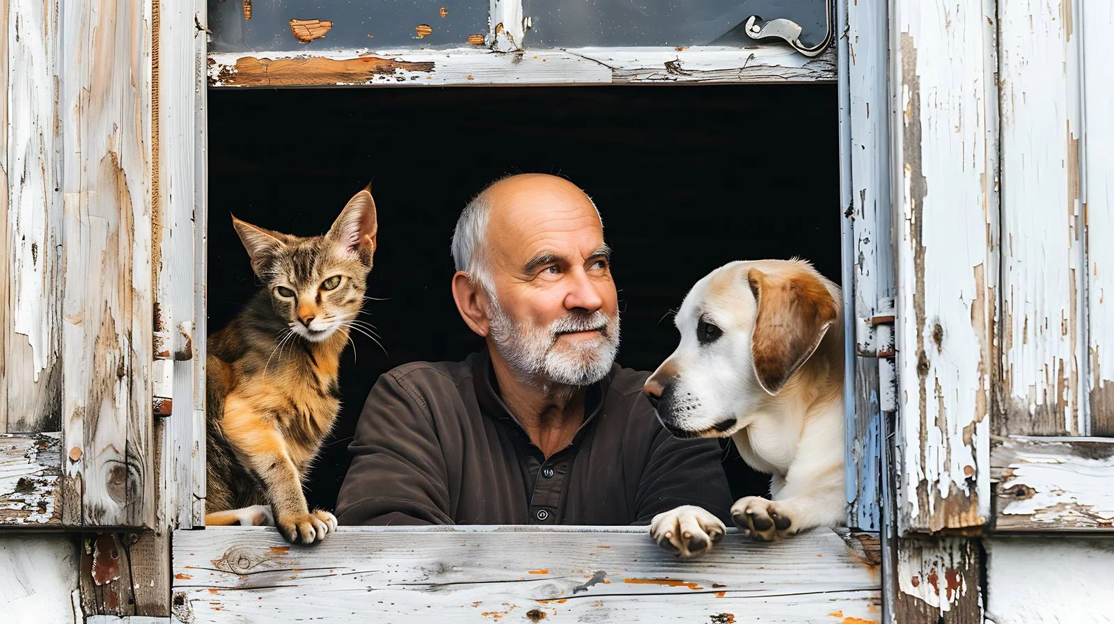 Senior Gentleman with Pets by Window — free download from Dotvec