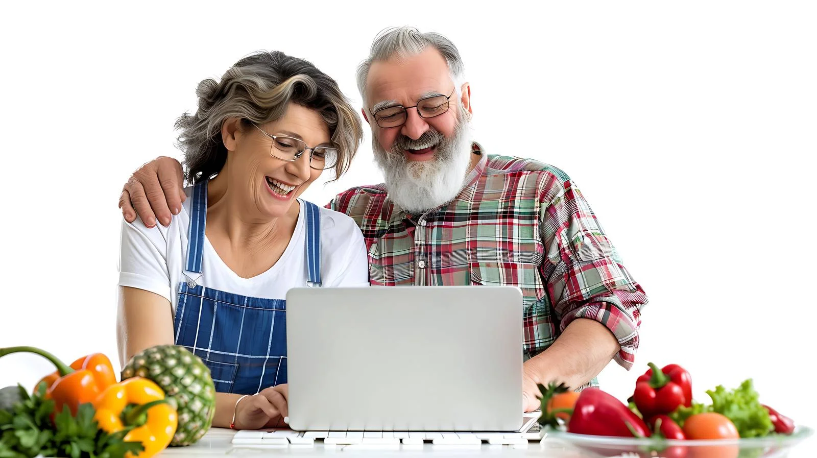 Mature Couple Using Laptop in Kitchen — free download from Dotvec