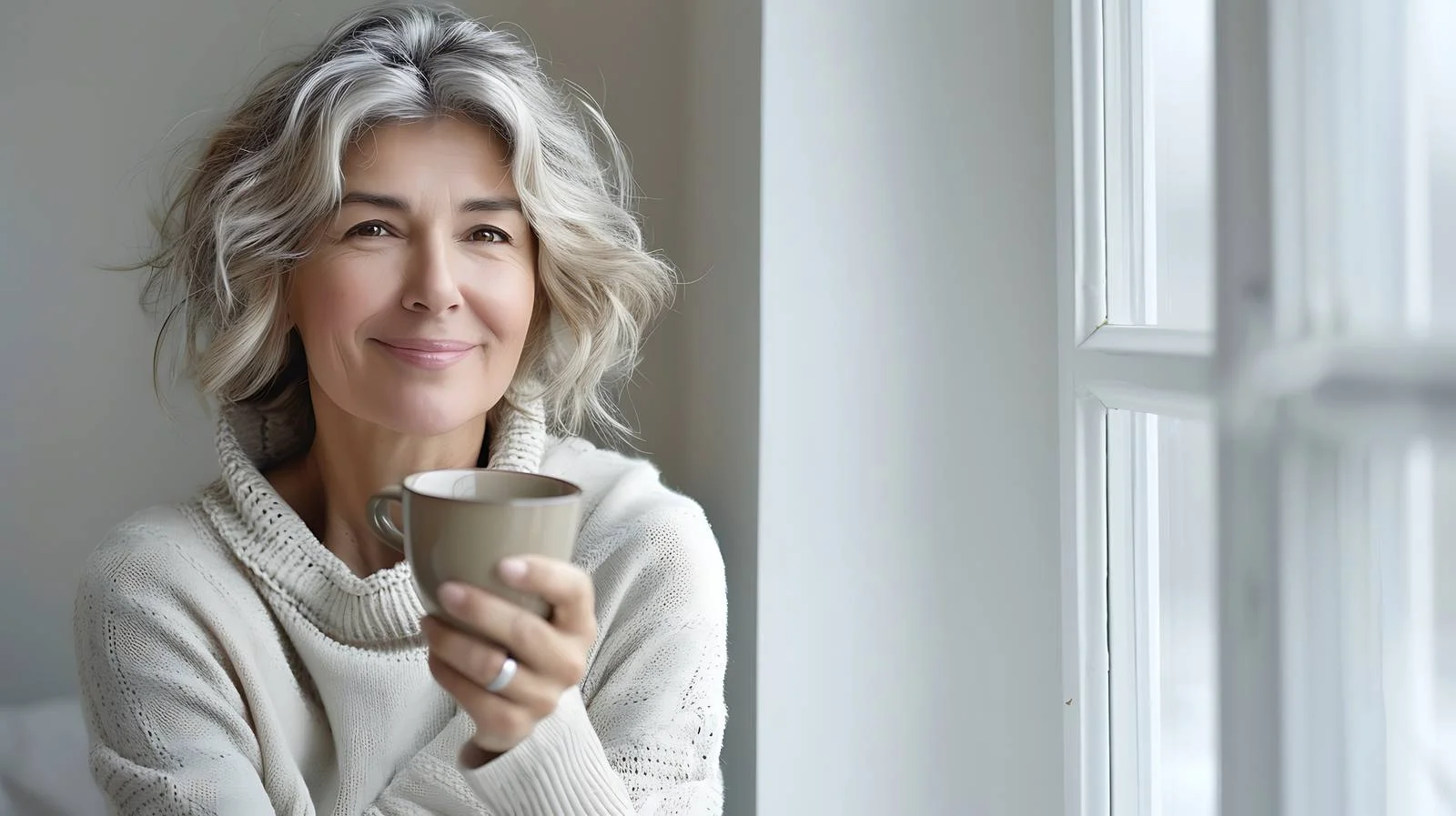 Elegant Woman Enjoying Coffee by Window — free download from Dotvec